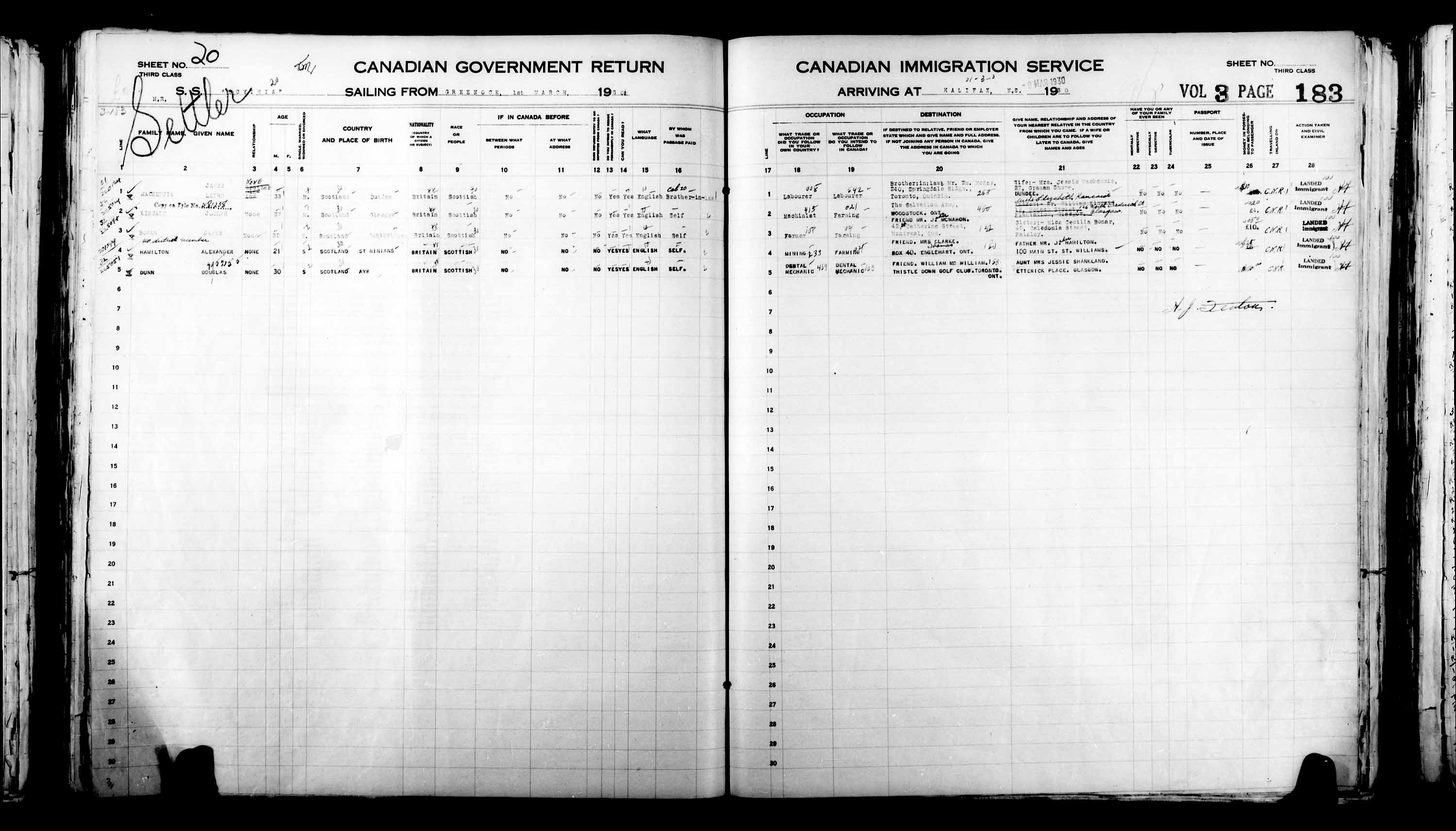 Title: Passenger Lists: Halifax (1925-1935) - Mikan Number: 134853 - Microform: t-14823