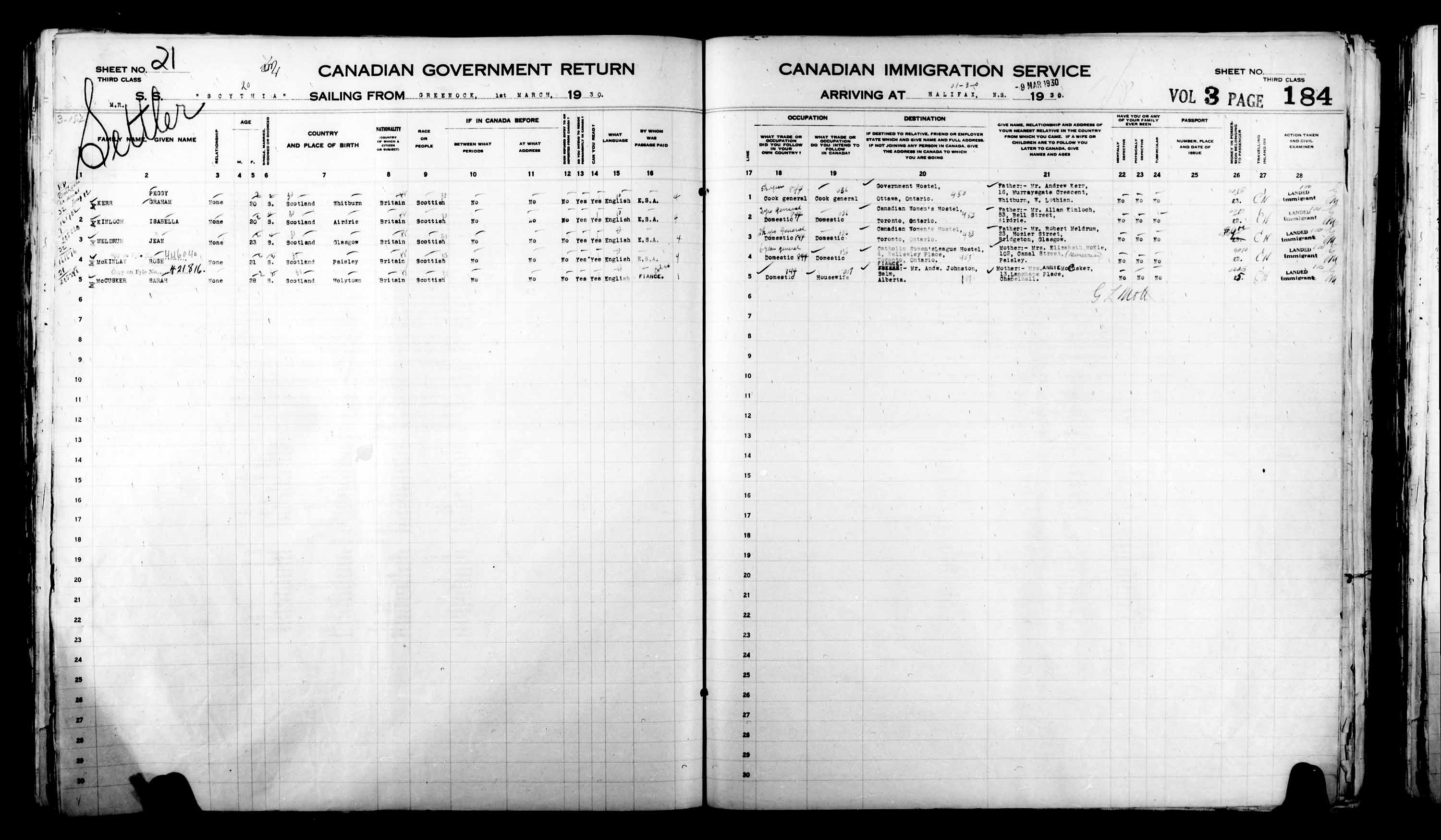 Titre : Listes de passagers : Halifax (1925-1935) - N d'enregistrement Mikan : 178854 - Microforme : t-14823