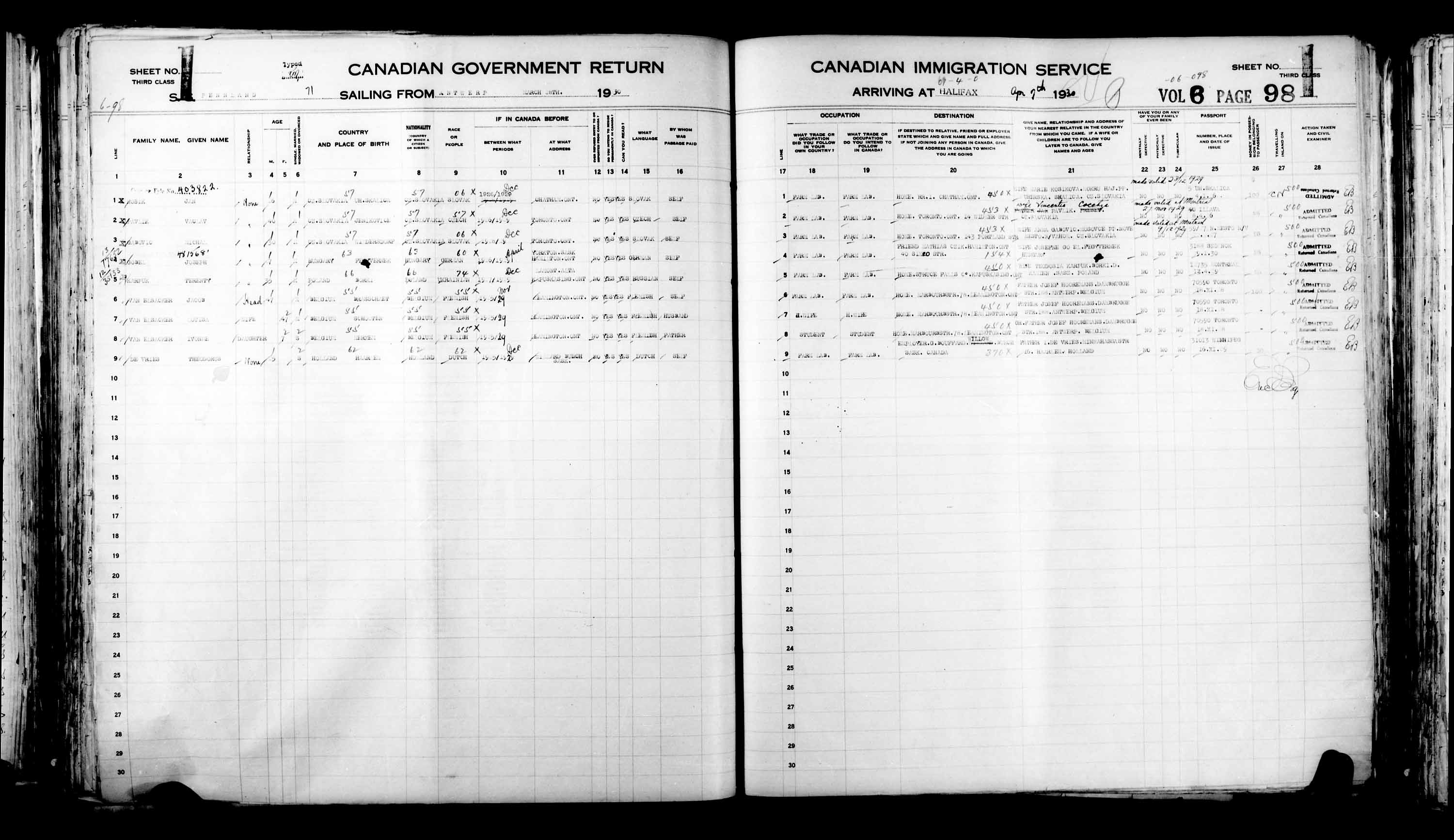 Titre : Listes de passagers : Halifax (1925-1935) - N d'enregistrement Mikan : 178854 - Microforme : t-14824