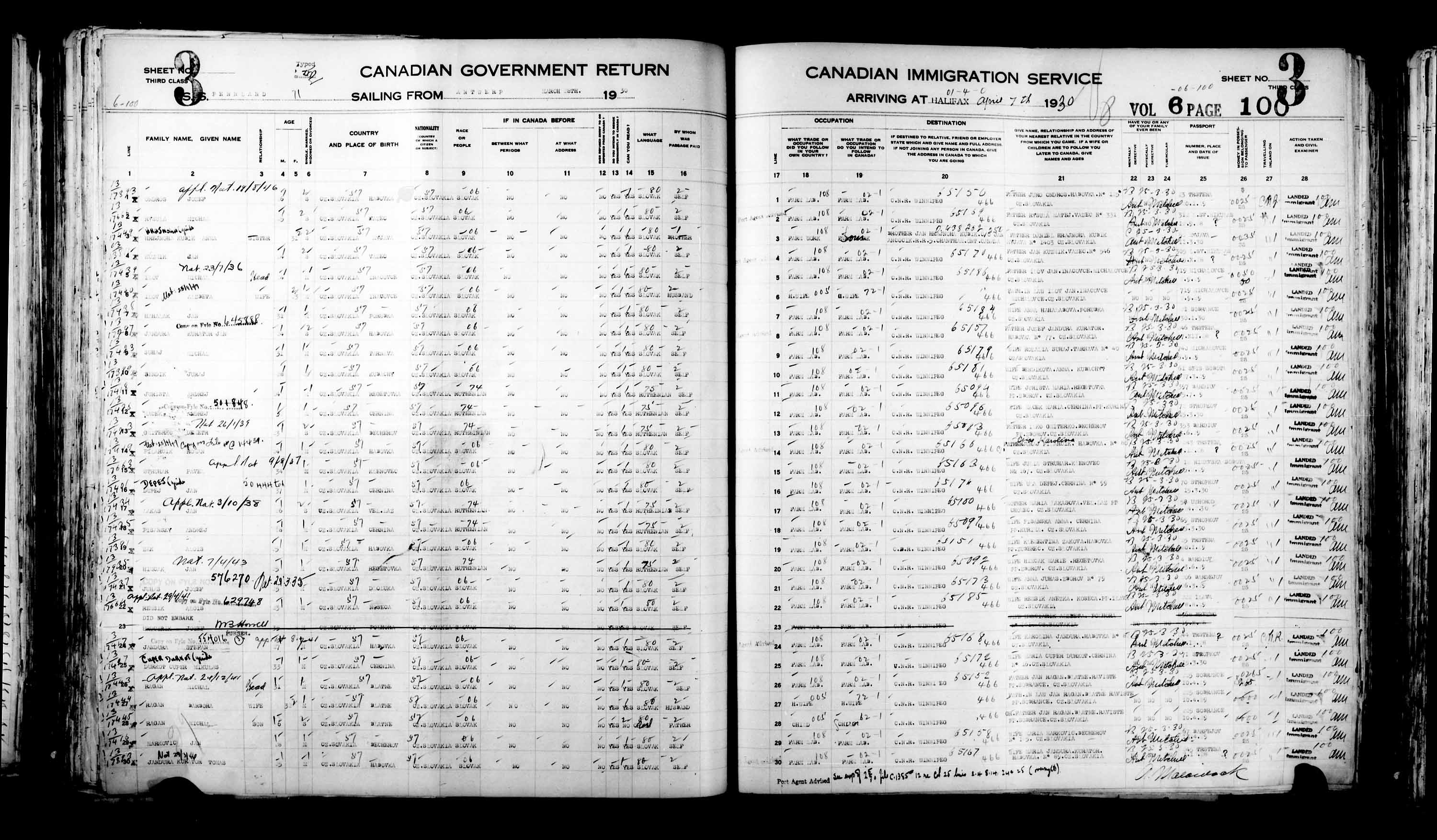 Titre : Listes de passagers : Halifax (1925-1935) - N d'enregistrement Mikan : 178854 - Microforme : t-14824