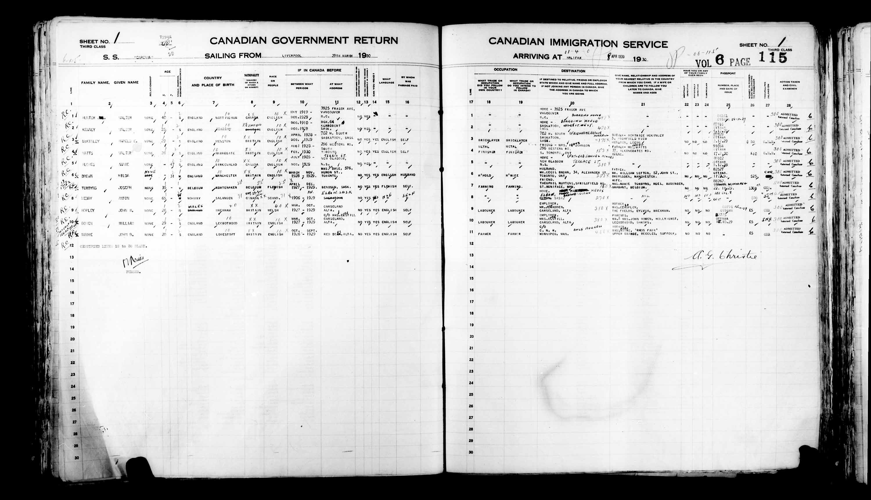 Title: Passenger Lists: Halifax (1925-1935) - Mikan Number: 134853 - Microform: t-14824