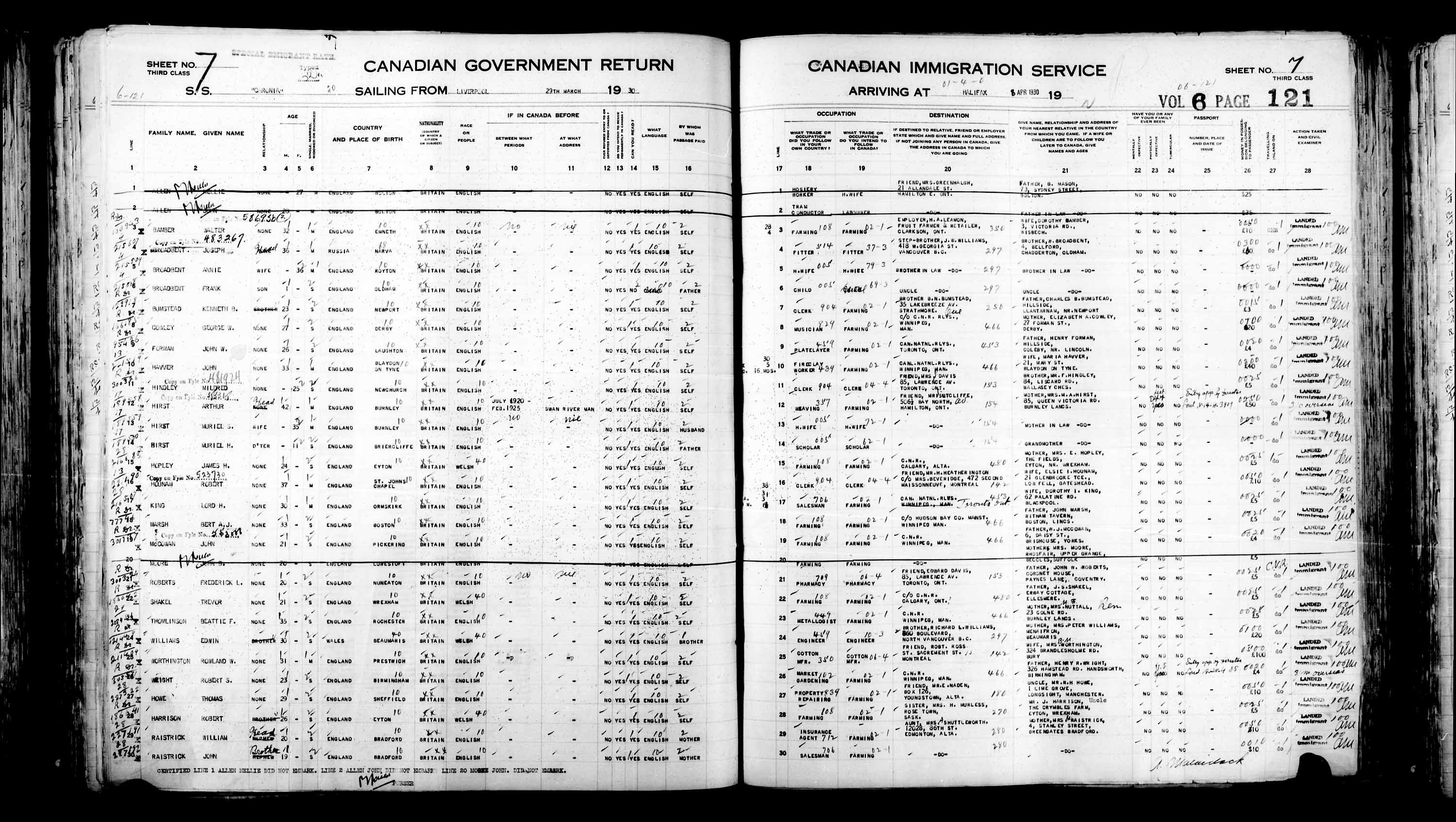 Titre : Listes de passagers : Halifax (1925-1935) - N d'enregistrement Mikan : 178854 - Microforme : t-14825
