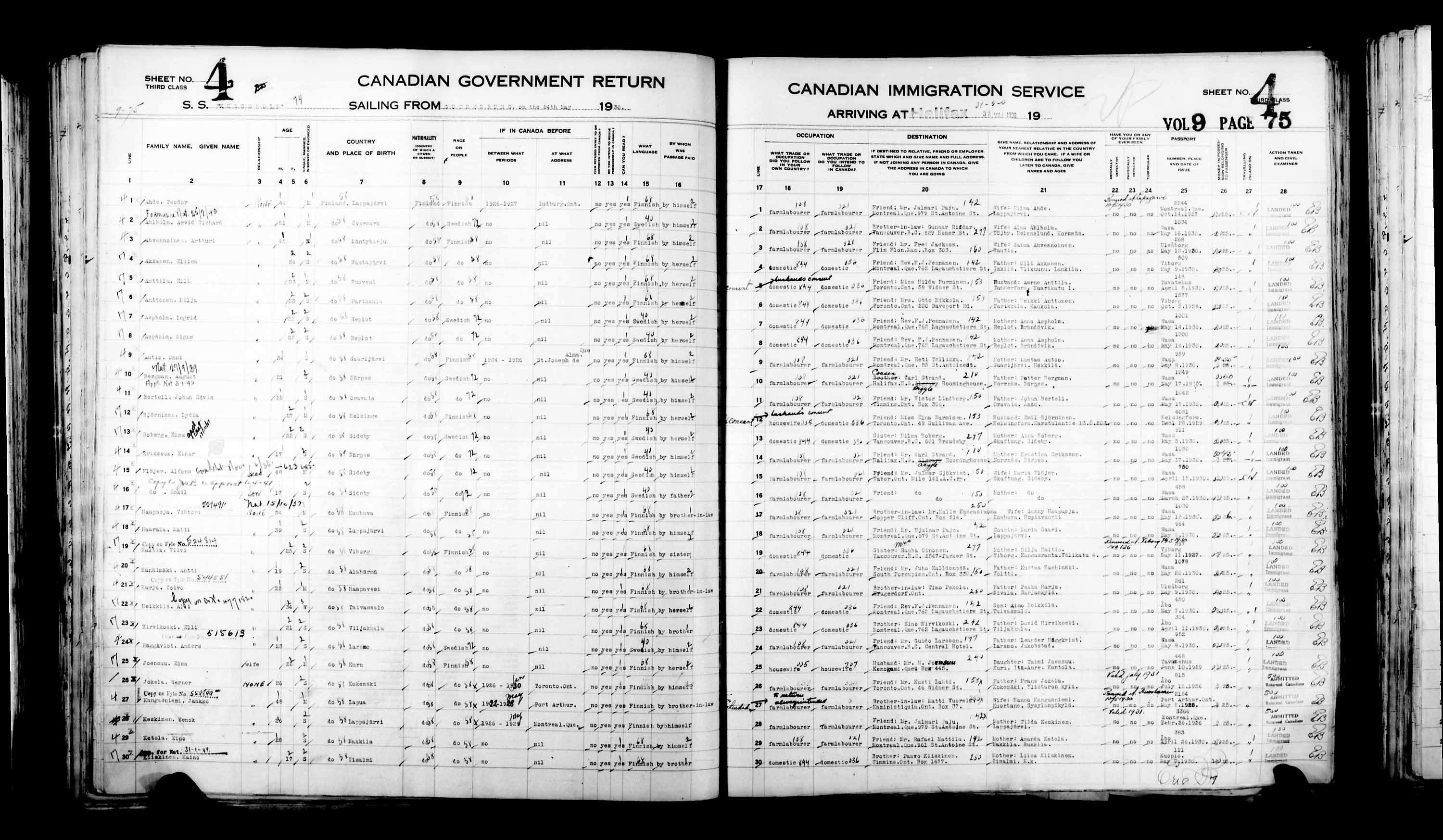 Titre : Listes de passagers : Halifax (1925-1935) - N d'enregistrement Mikan : 178854 - Microforme : t-14825
