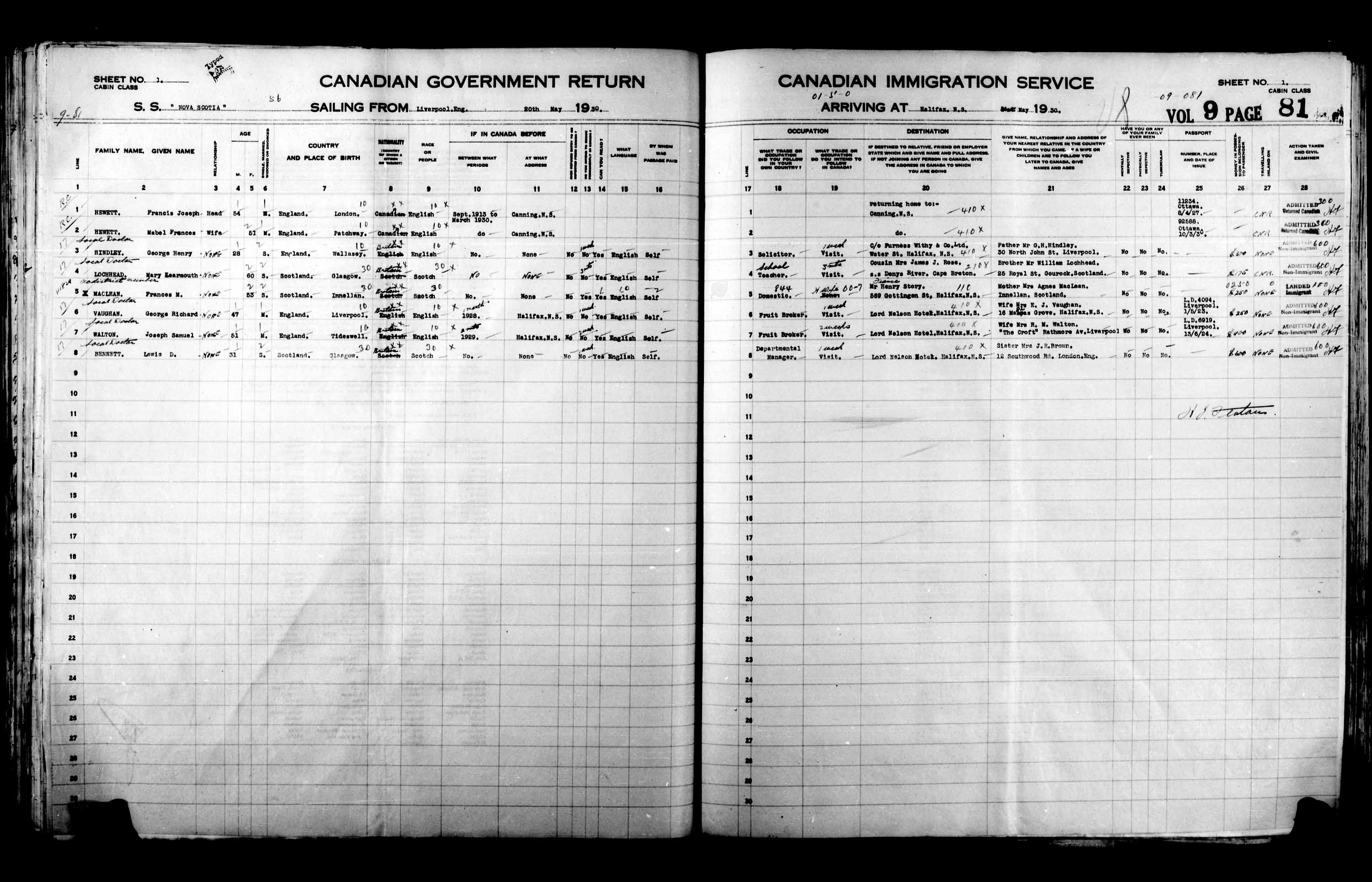 Title: Passenger Lists: Halifax (1925-1935) - Mikan Number: 134853 - Microform: t-14826