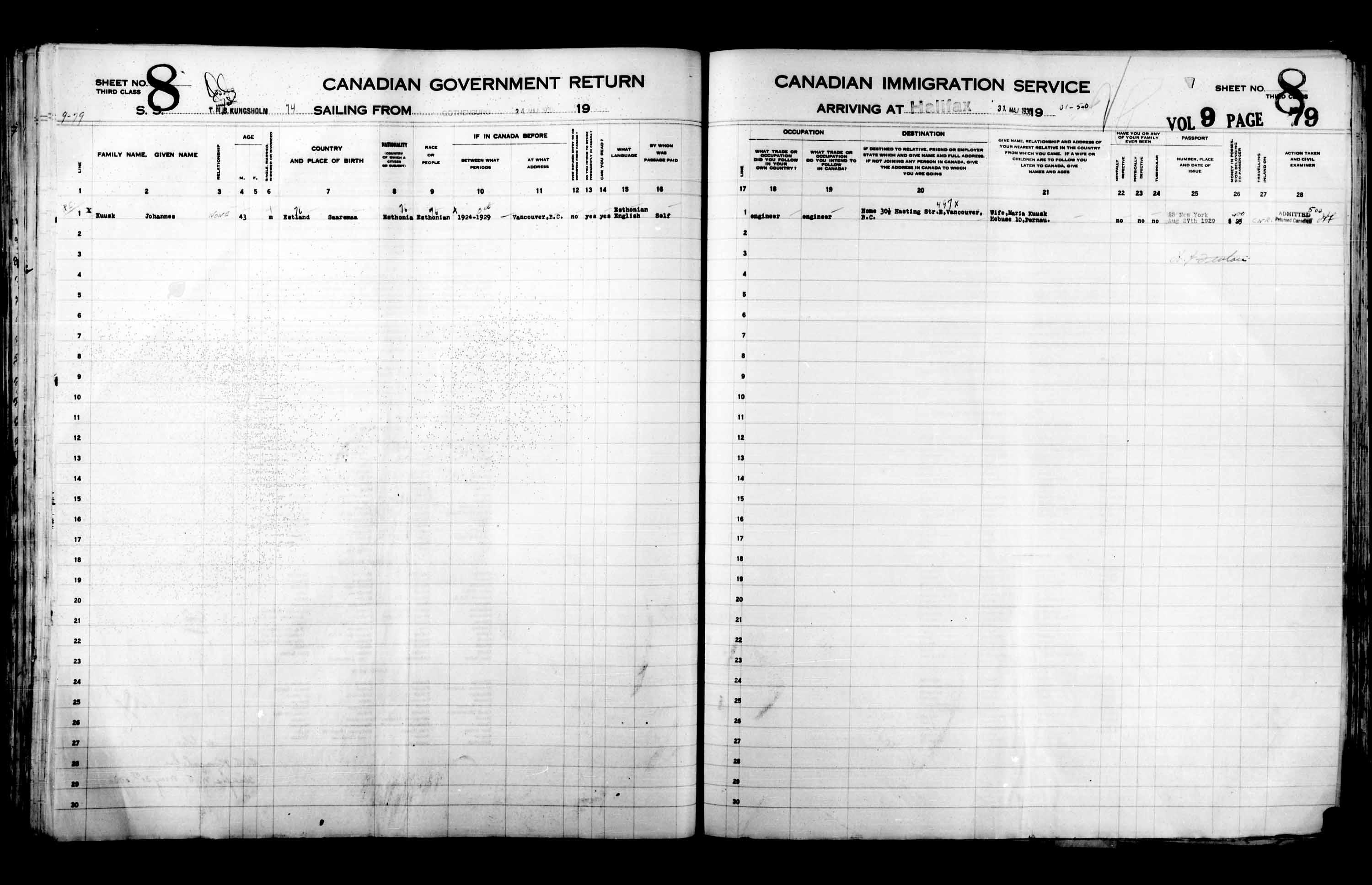 Titre : Listes de passagers : Halifax (1925-1935) - N d'enregistrement Mikan : 178854 - Microforme : t-14826