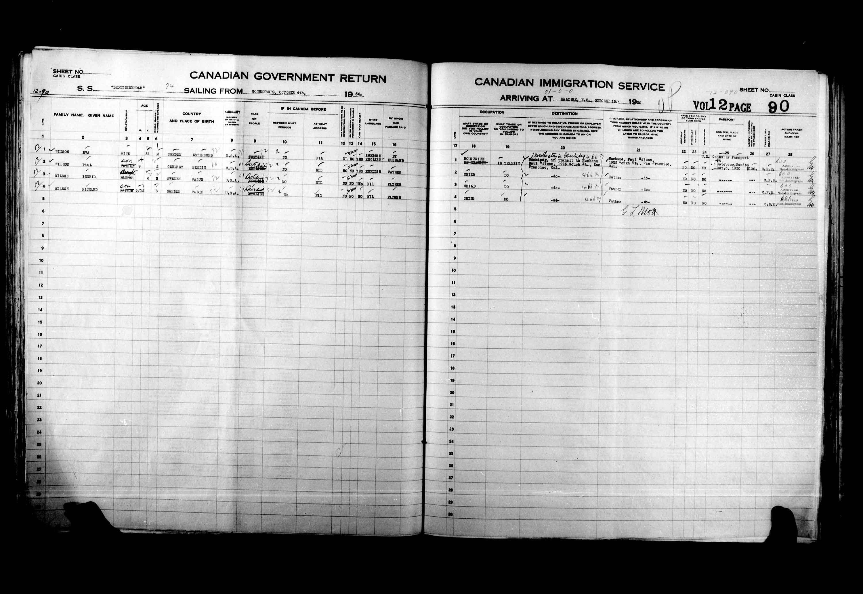 Title: Passenger Lists: Halifax (1925-1935) - Mikan Number: 134853 - Microform: t-14827