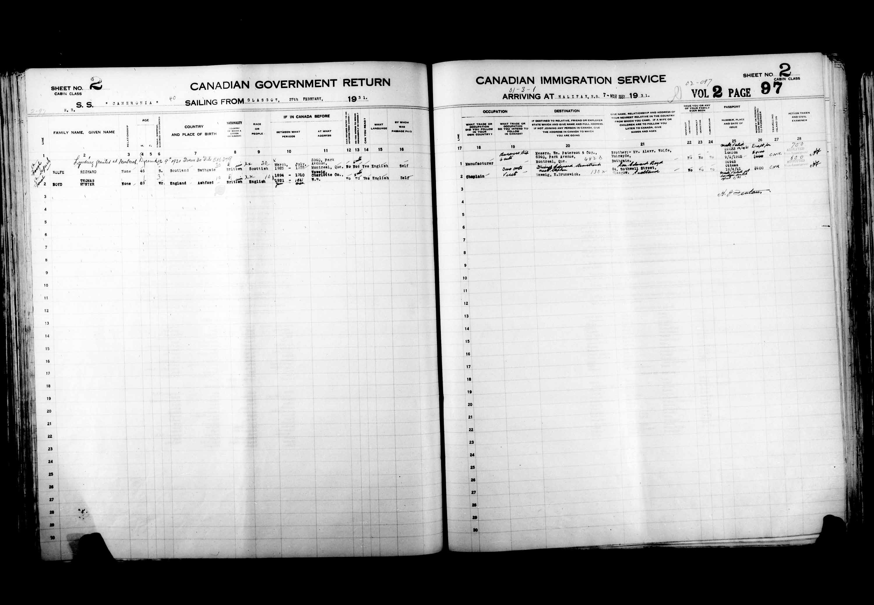 Titre : Listes de passagers : Halifax (1925-1935) - N d'enregistrement Mikan : 178854 - Microforme : t-14827