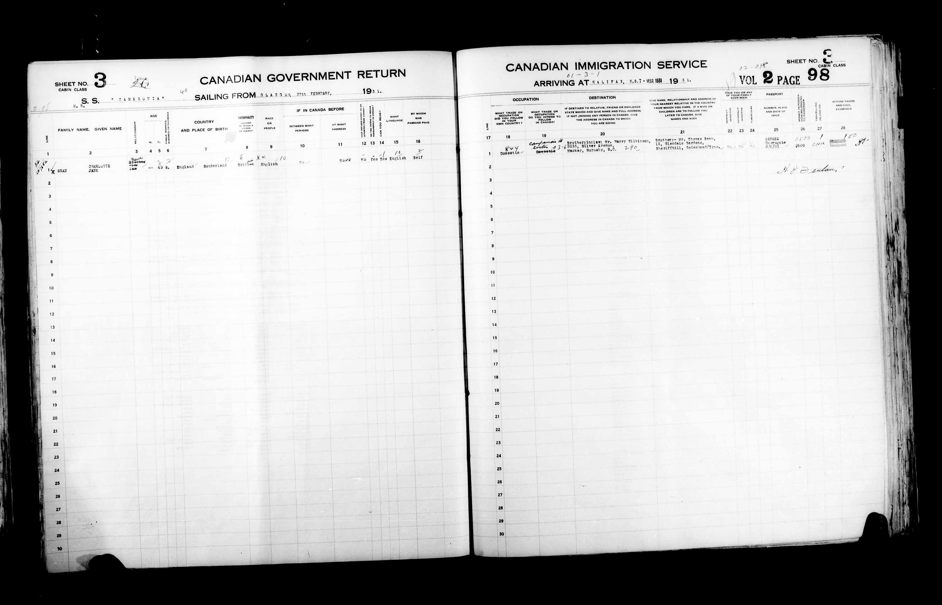 Title: Passenger Lists: Halifax (1925-1935) - Mikan Number: 134853 - Microform: t-14828