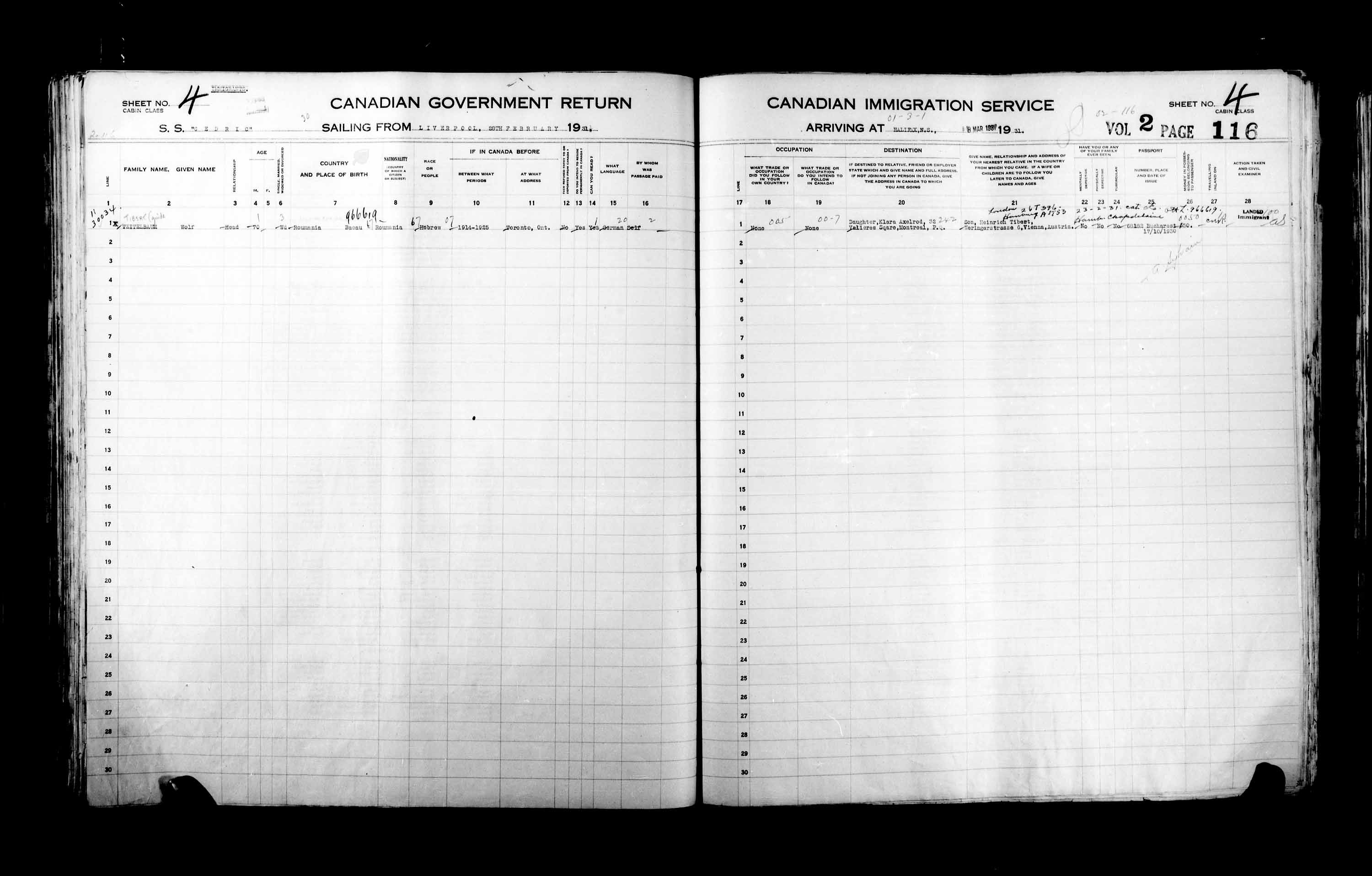 Titre : Listes de passagers : Halifax (1925-1935) - N d'enregistrement Mikan : 178854 - Microforme : t-14828