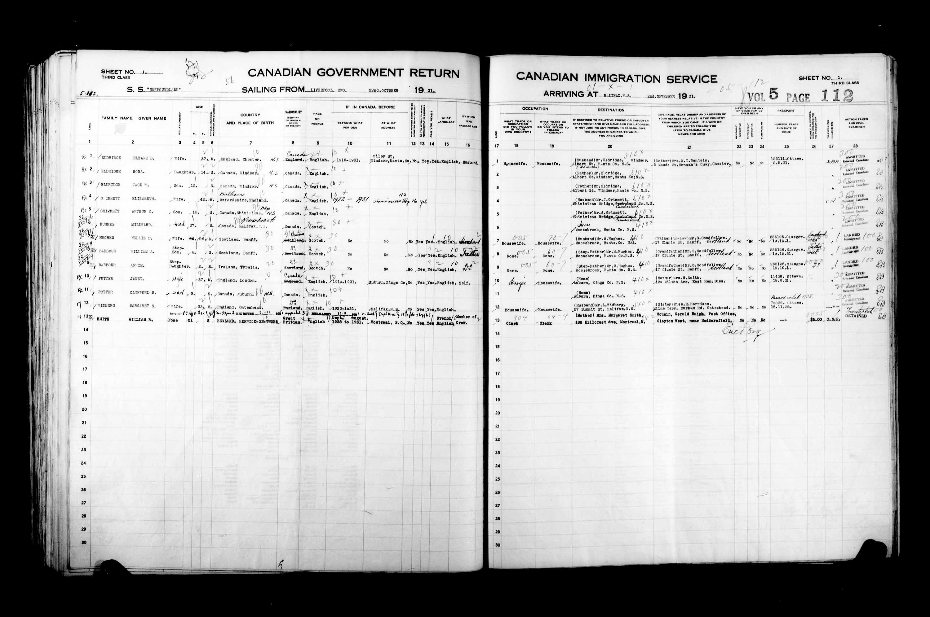 Title: Passenger Lists: Halifax (1925-1935) - Mikan Number: 134853 - Microform: t-14828