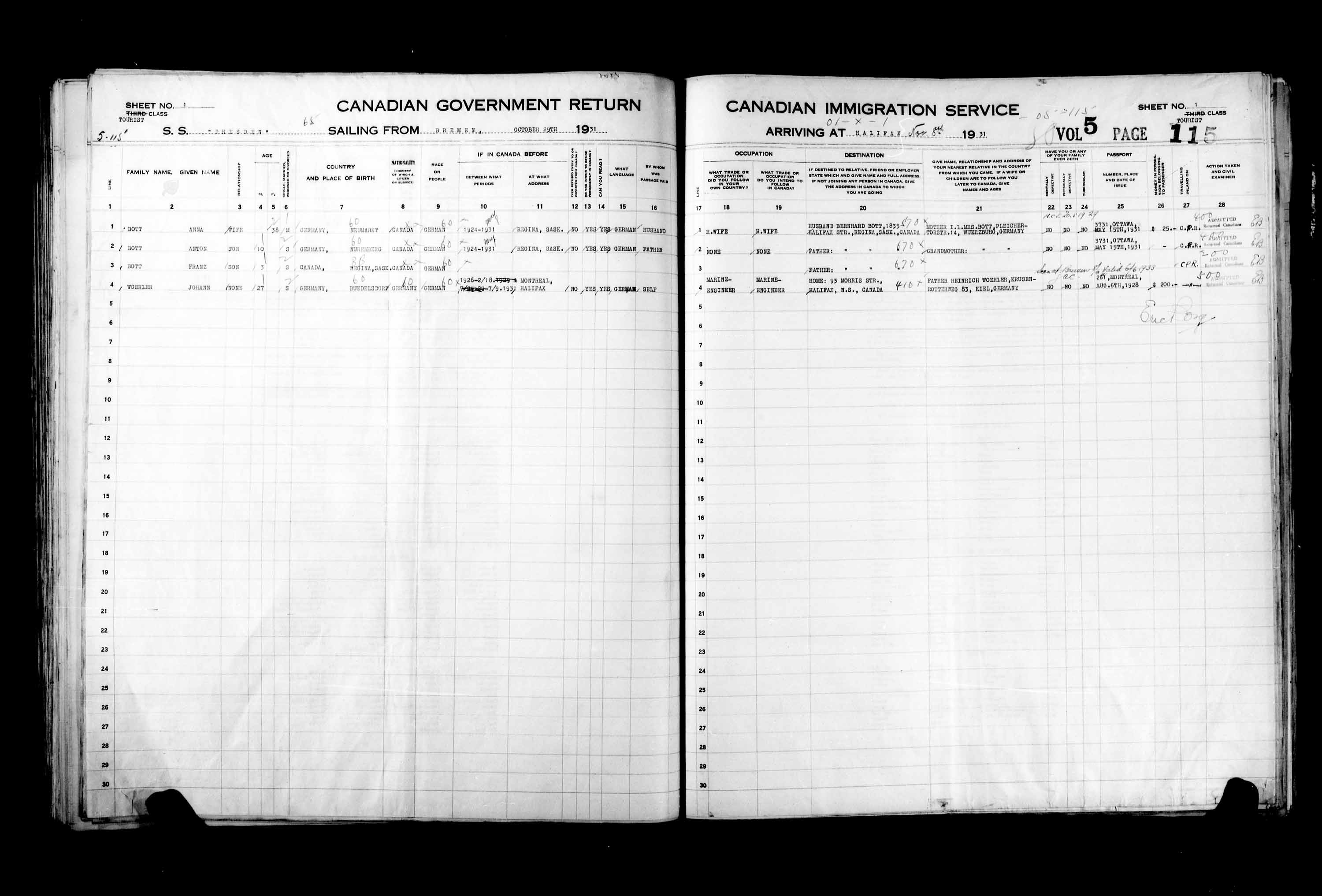 Title: Passenger Lists: Halifax (1925-1935) - Mikan Number: 134853 - Microform: t-14829