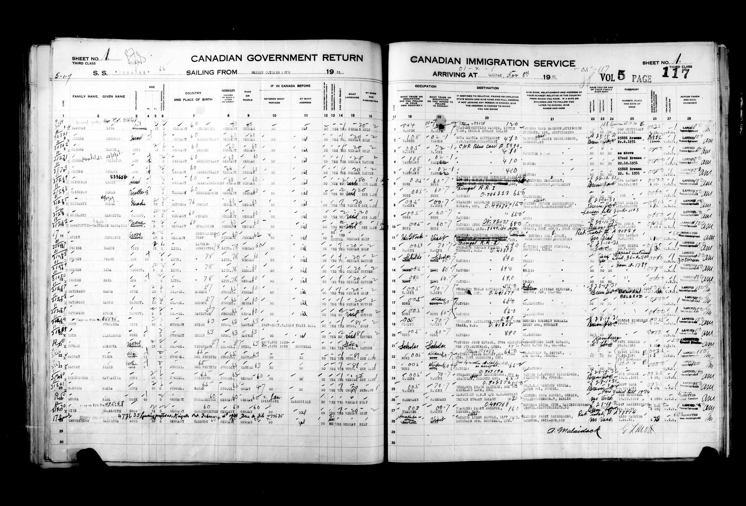 Title: Passenger Lists: Halifax (1925-1935) - Mikan Number: 134853 - Microform: t-14829