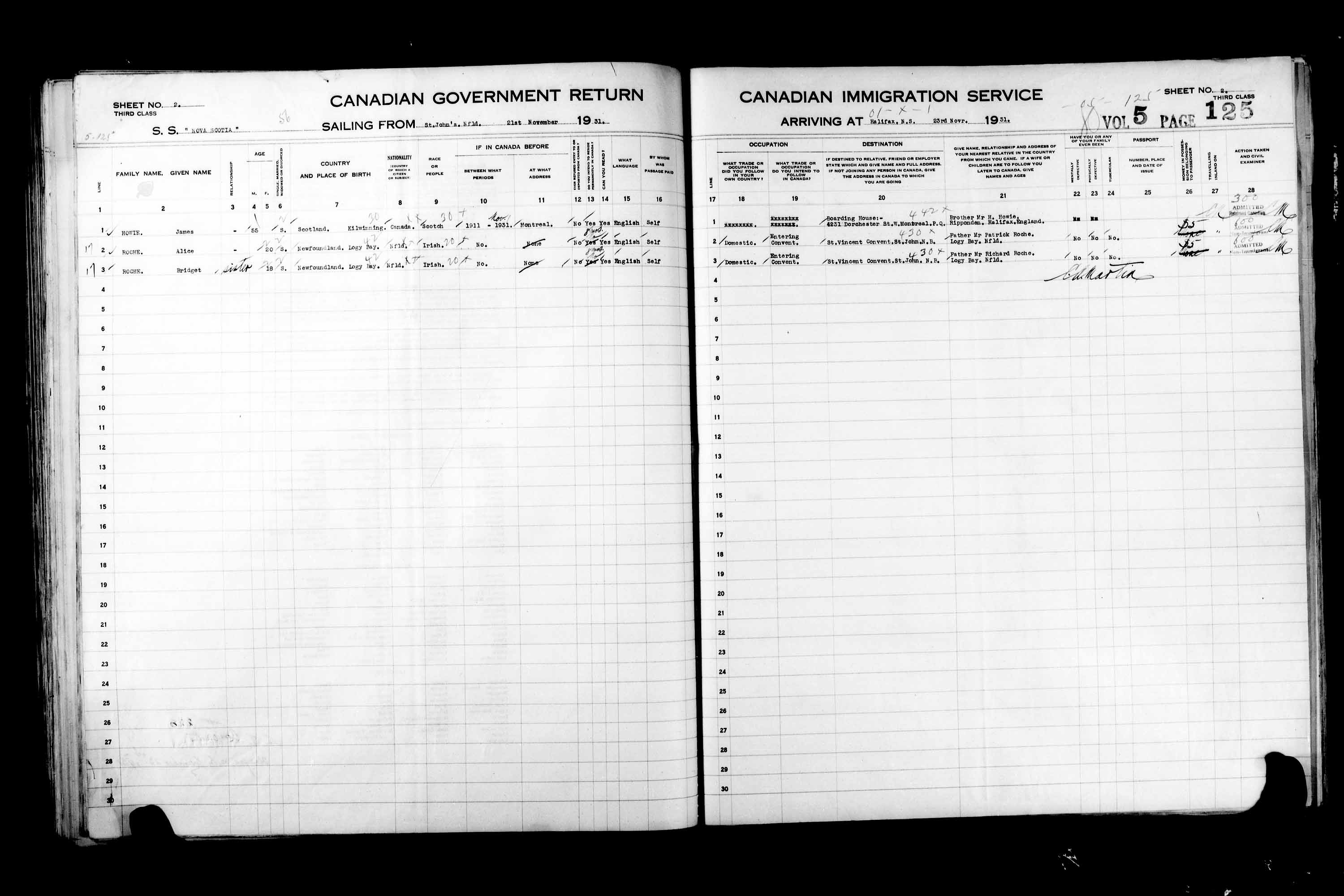 Titre : Listes de passagers : Halifax (1925-1935) - N d'enregistrement Mikan : 178854 - Microforme : t-14829