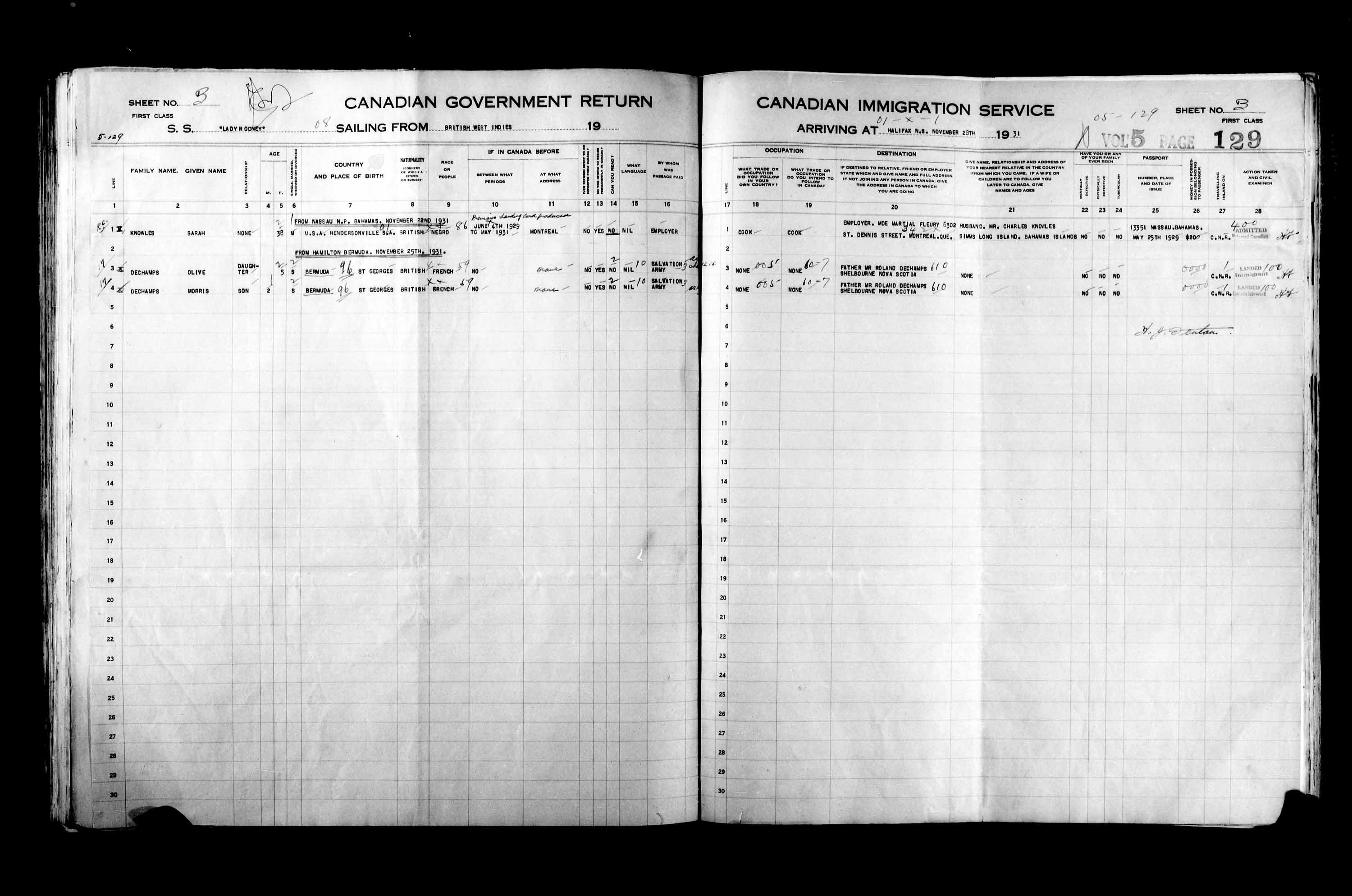 Titre : Listes de passagers : Halifax (1925-1935) - N d'enregistrement Mikan : 178854 - Microforme : t-14829