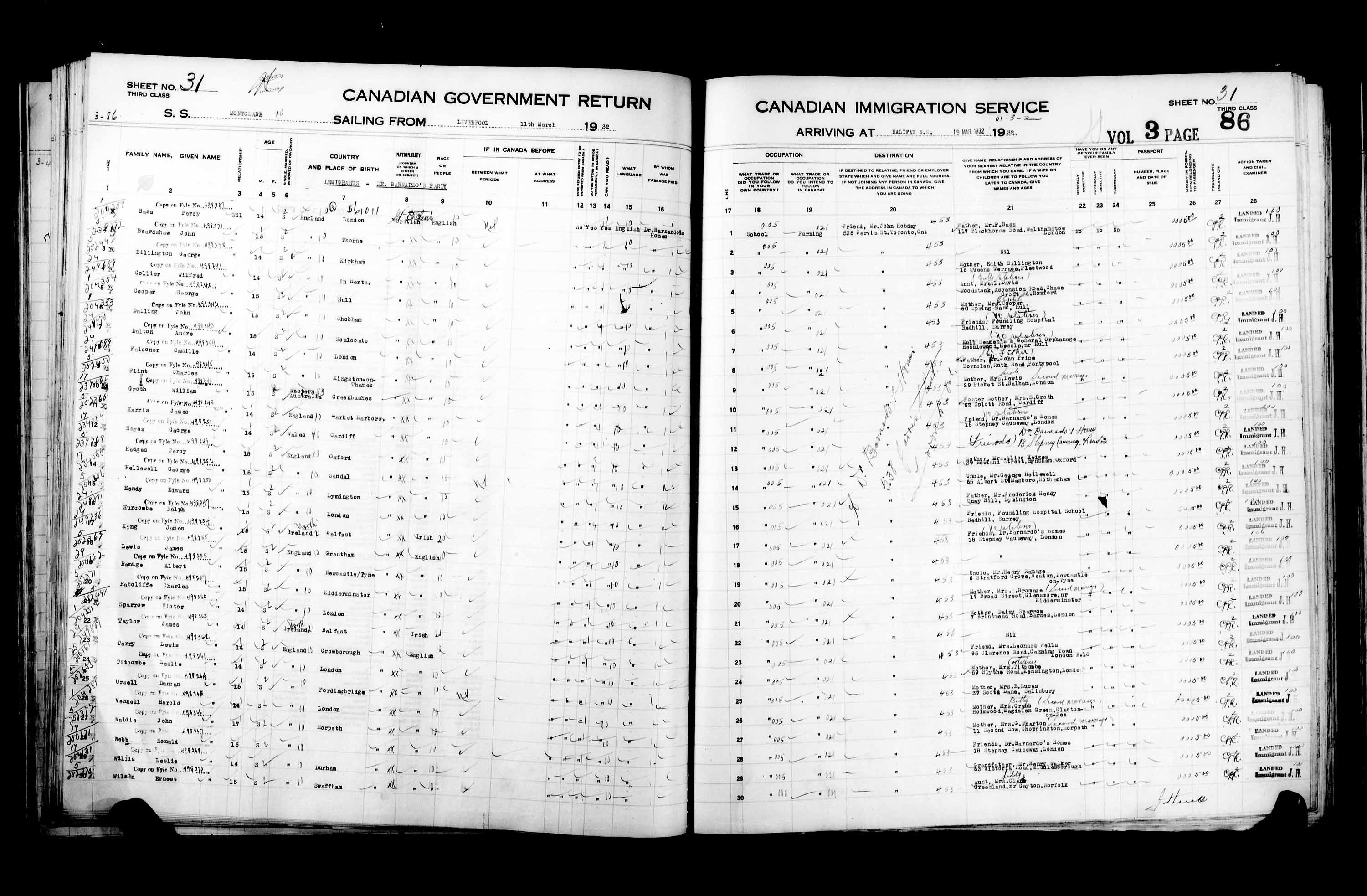 Titre : Listes de passagers : Halifax (1925-1935) - N d'enregistrement Mikan : 178854 - Microforme : t-14830