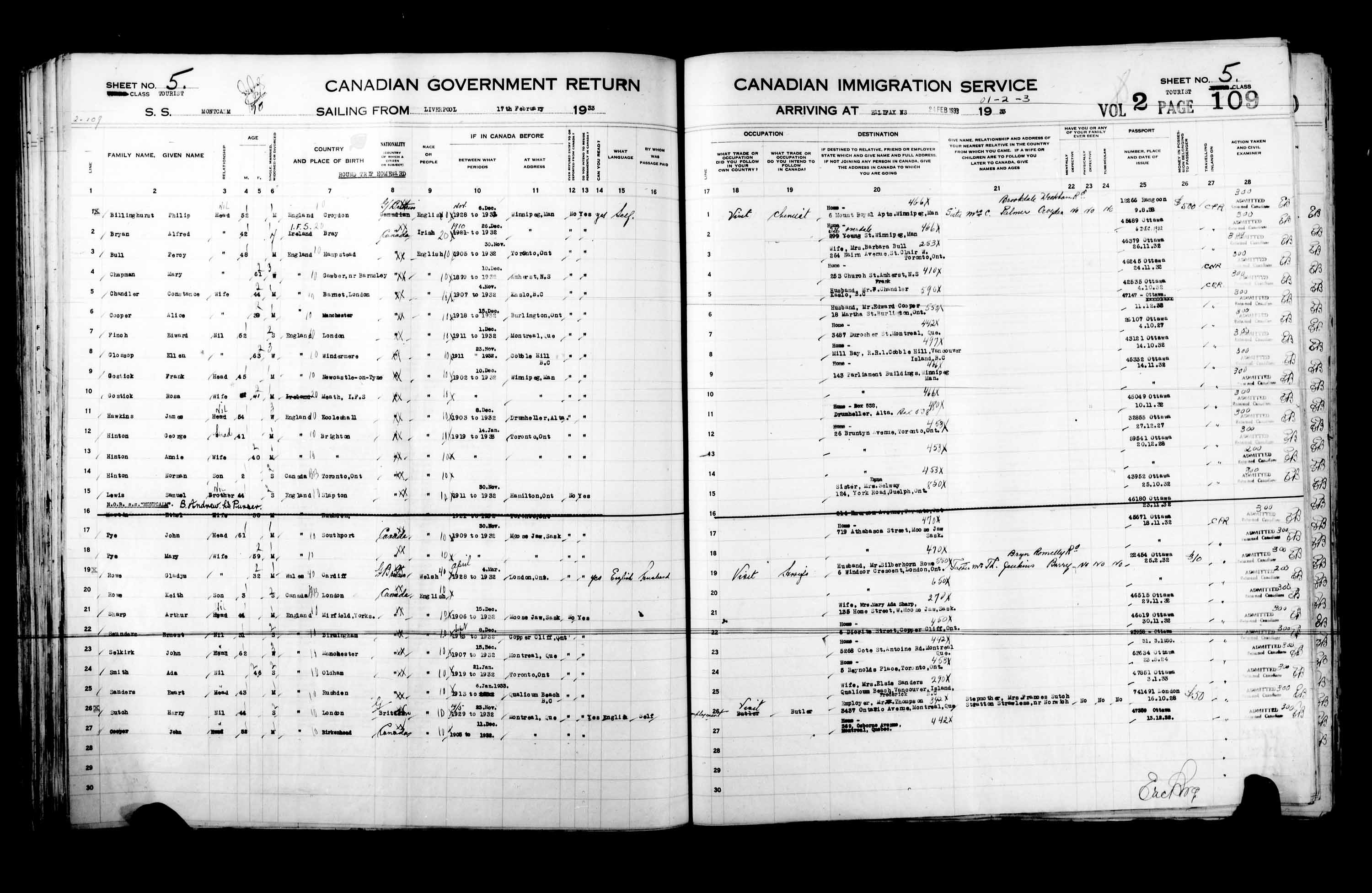 Titre : Listes de passagers : Halifax (1925-1935) - N d'enregistrement Mikan : 178854 - Microforme : t-14831