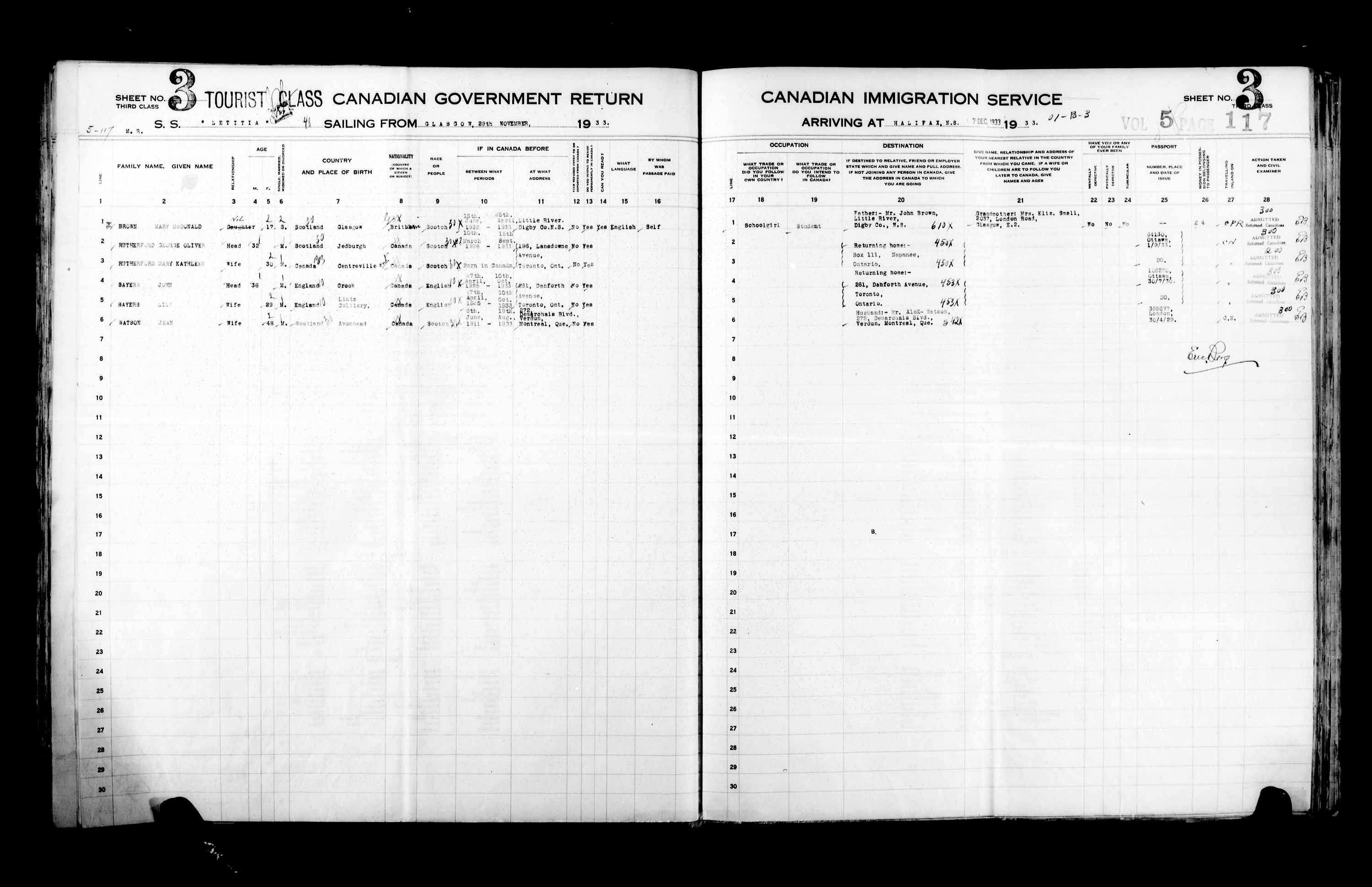 Titre : Listes de passagers : Halifax (1925-1935) - N d'enregistrement Mikan : 178854 - Microforme : t-14833