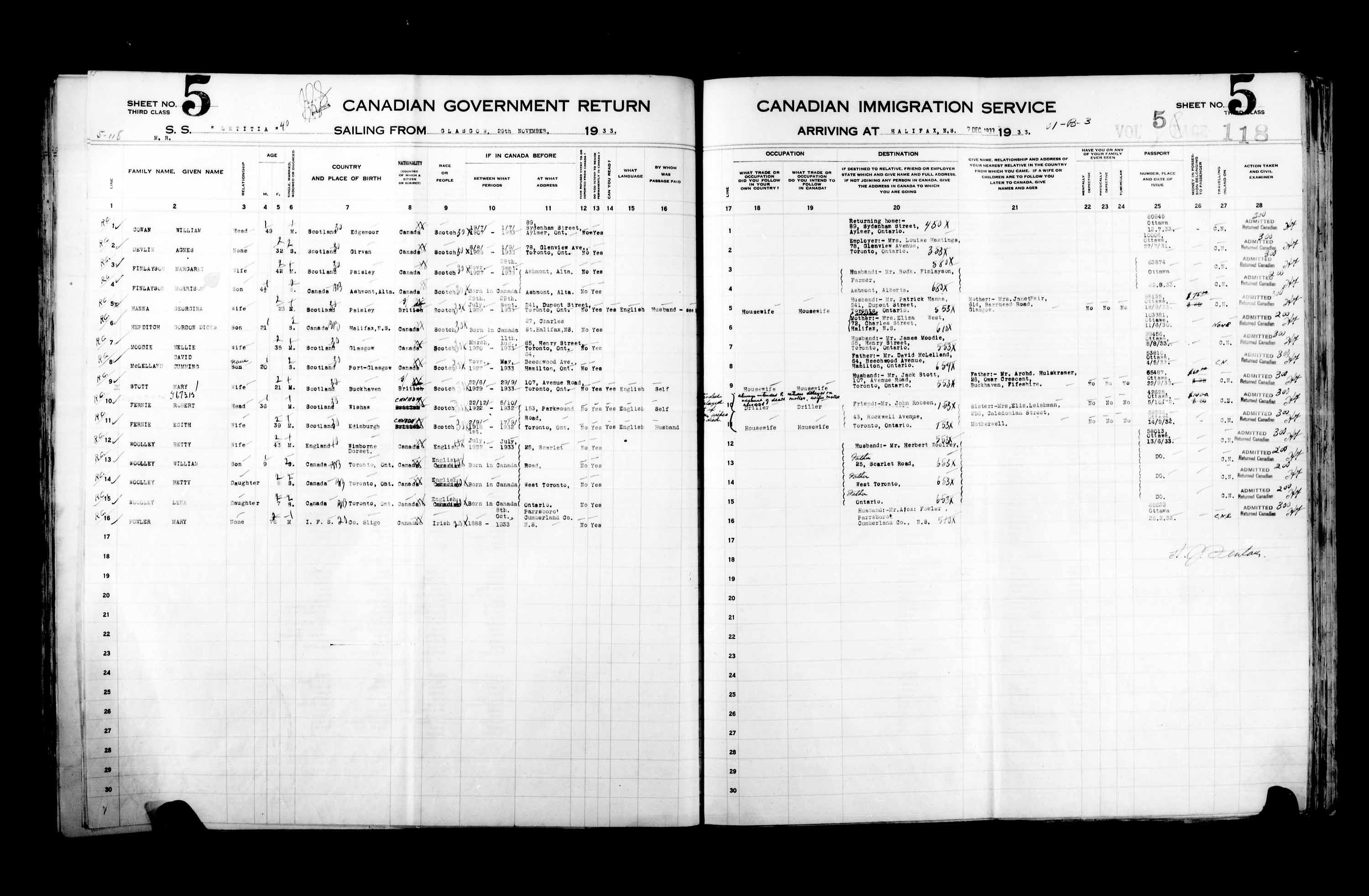 Title: Passenger Lists: Halifax (1925-1935) - Mikan Number: 134853 - Microform: t-14833