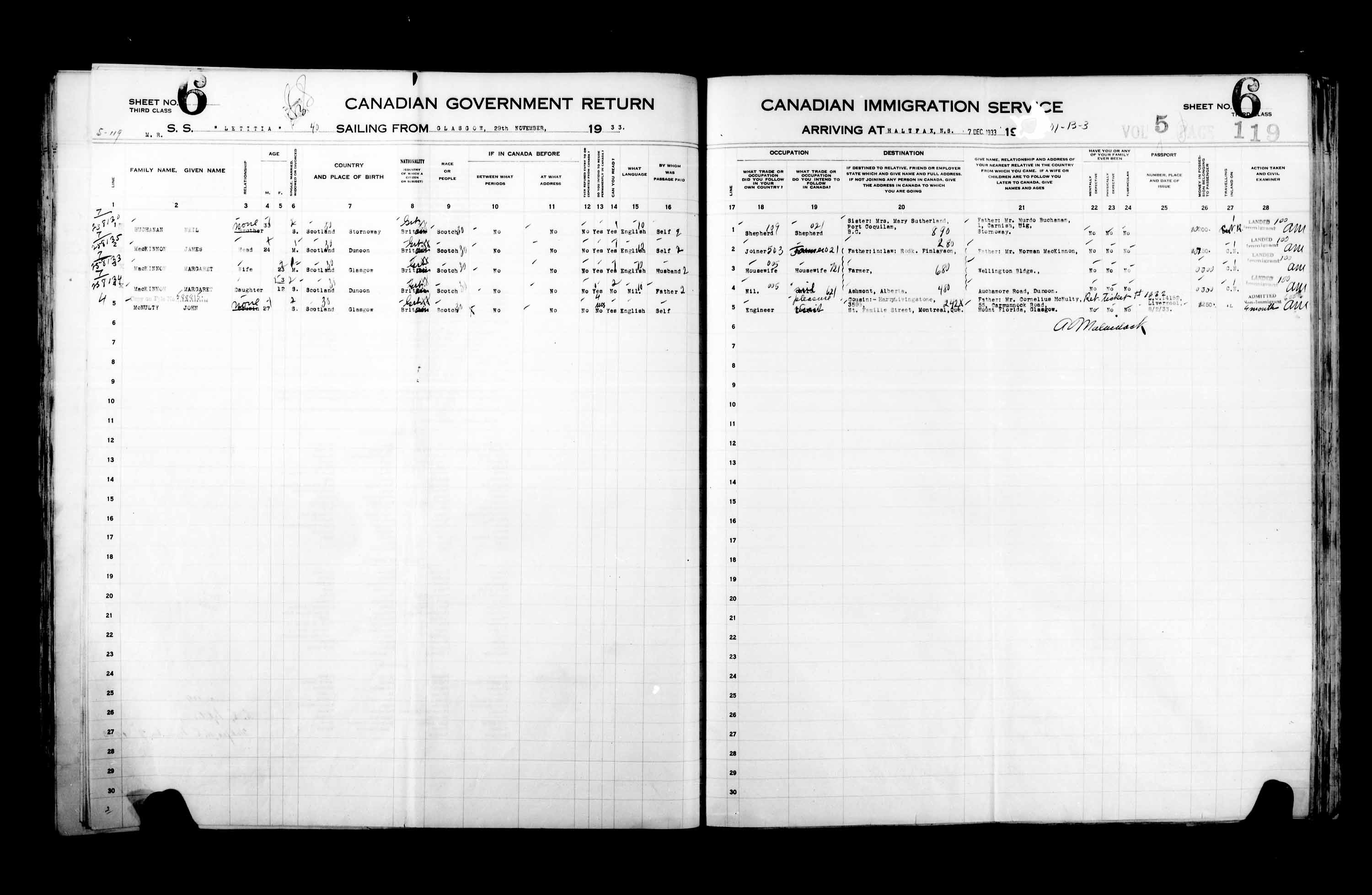 Titre : Listes de passagers : Halifax (1925-1935) - N d'enregistrement Mikan : 178854 - Microforme : t-14833