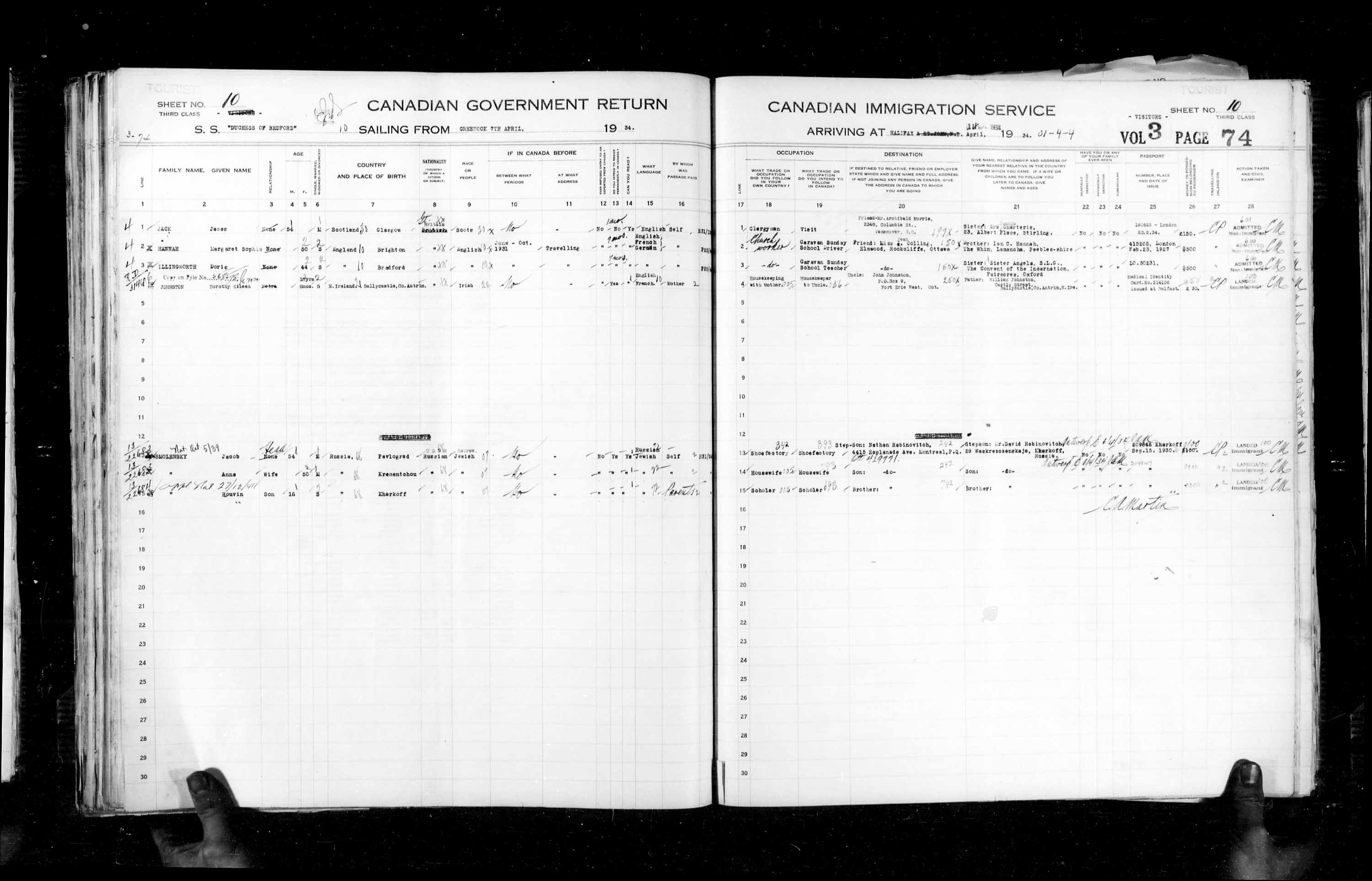 Titre : Listes de passagers : Halifax (1925-1935) - N d'enregistrement Mikan : 178854 - Microforme : t-14834