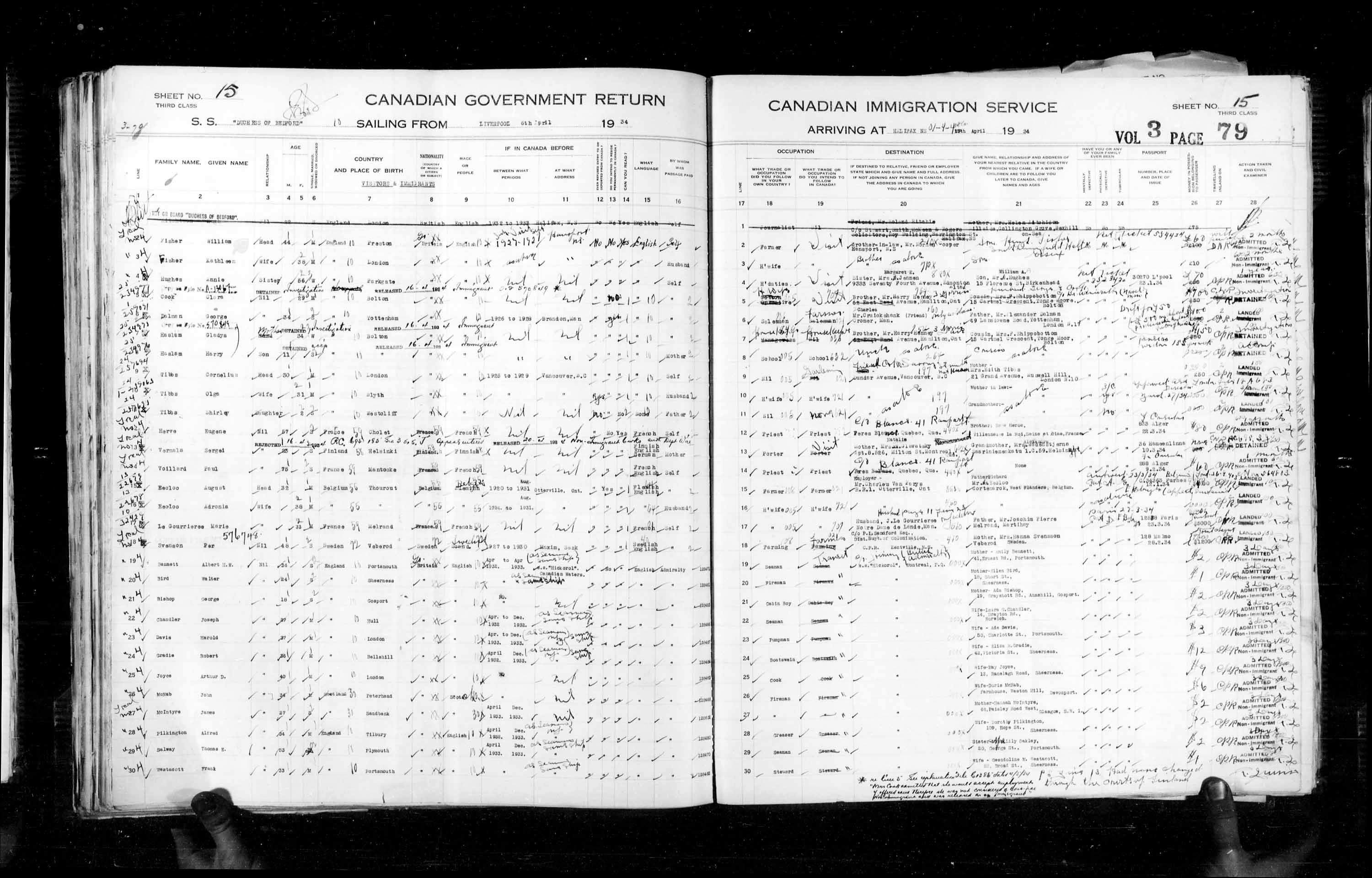 Titre : Listes de passagers : Halifax (1925-1935) - N d'enregistrement Mikan : 178854 - Microforme : t-14834