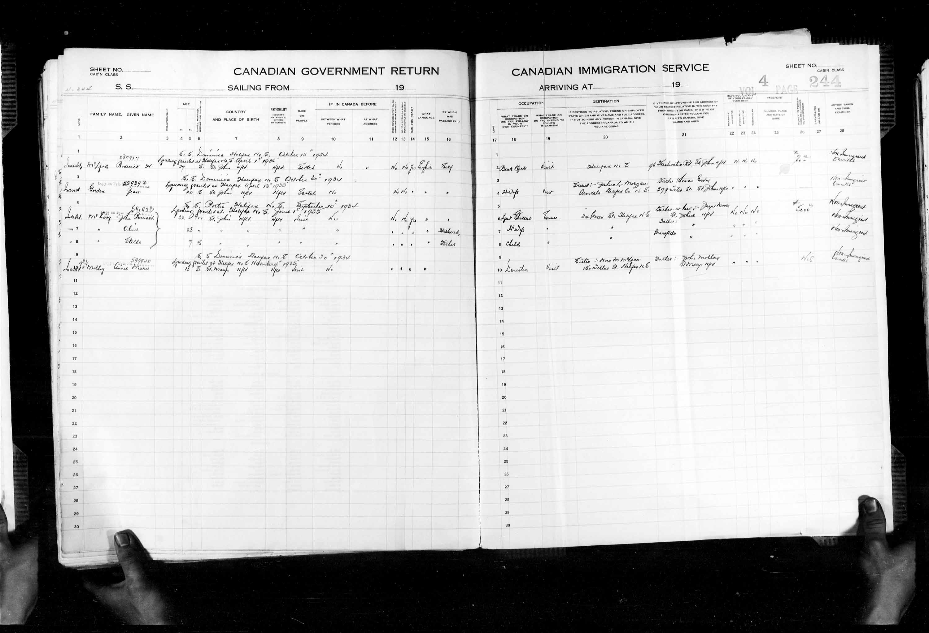 Title: Passenger Lists: Halifax (1925-1935) - Mikan Number: 134853 - Microform: t-14834