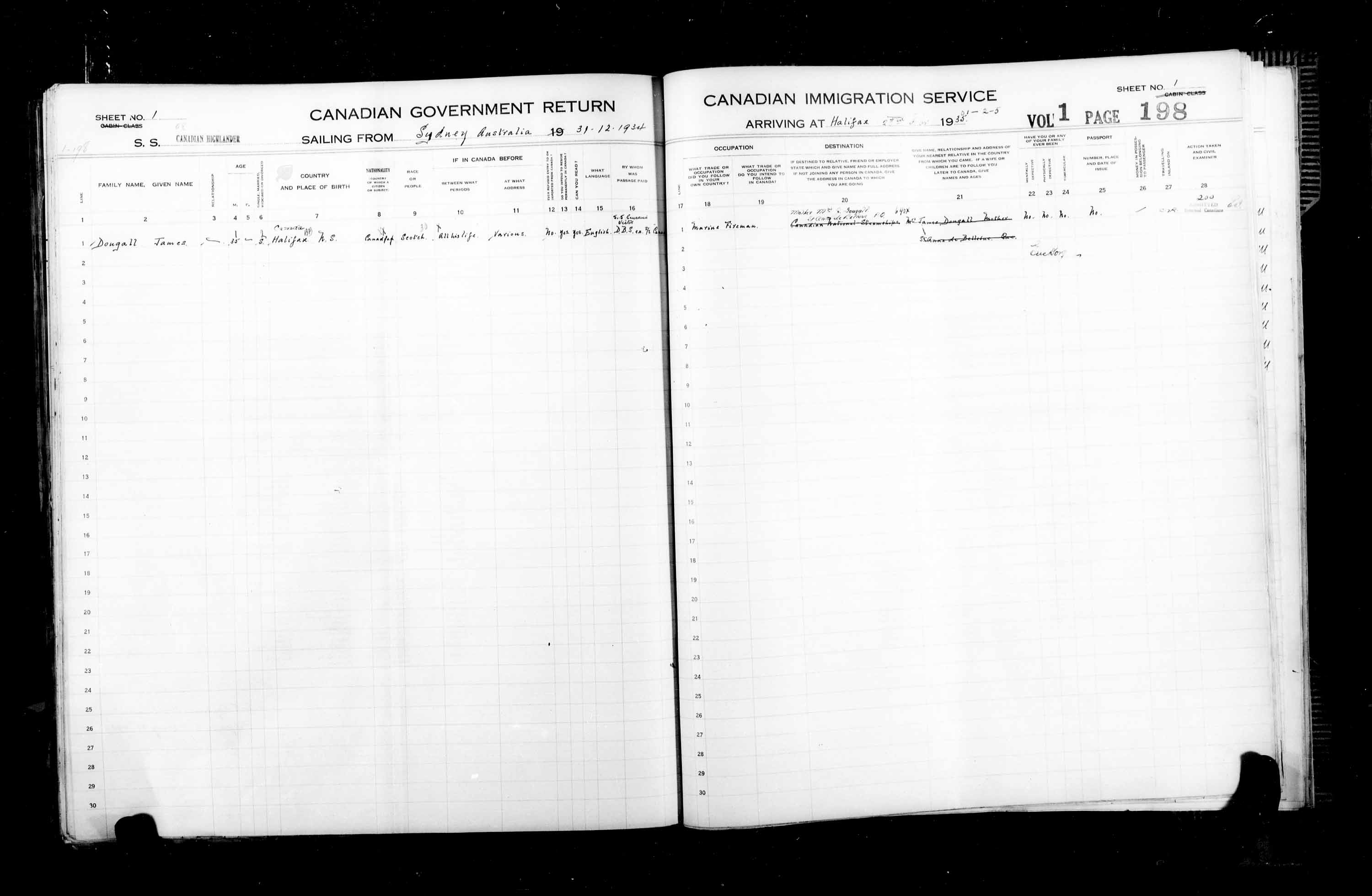 Title: Passenger Lists: Halifax (1925-1935) - Mikan Number: 134853 - Microform: t-14835