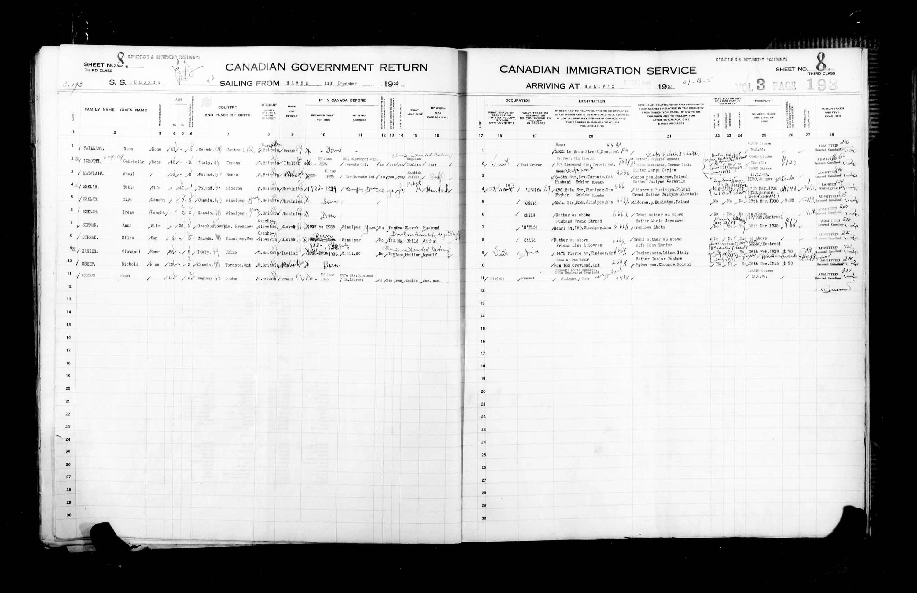 Titre : Listes de passagers : Halifax (1925-1935) - N d'enregistrement Mikan : 178854 - Microforme : t-14835