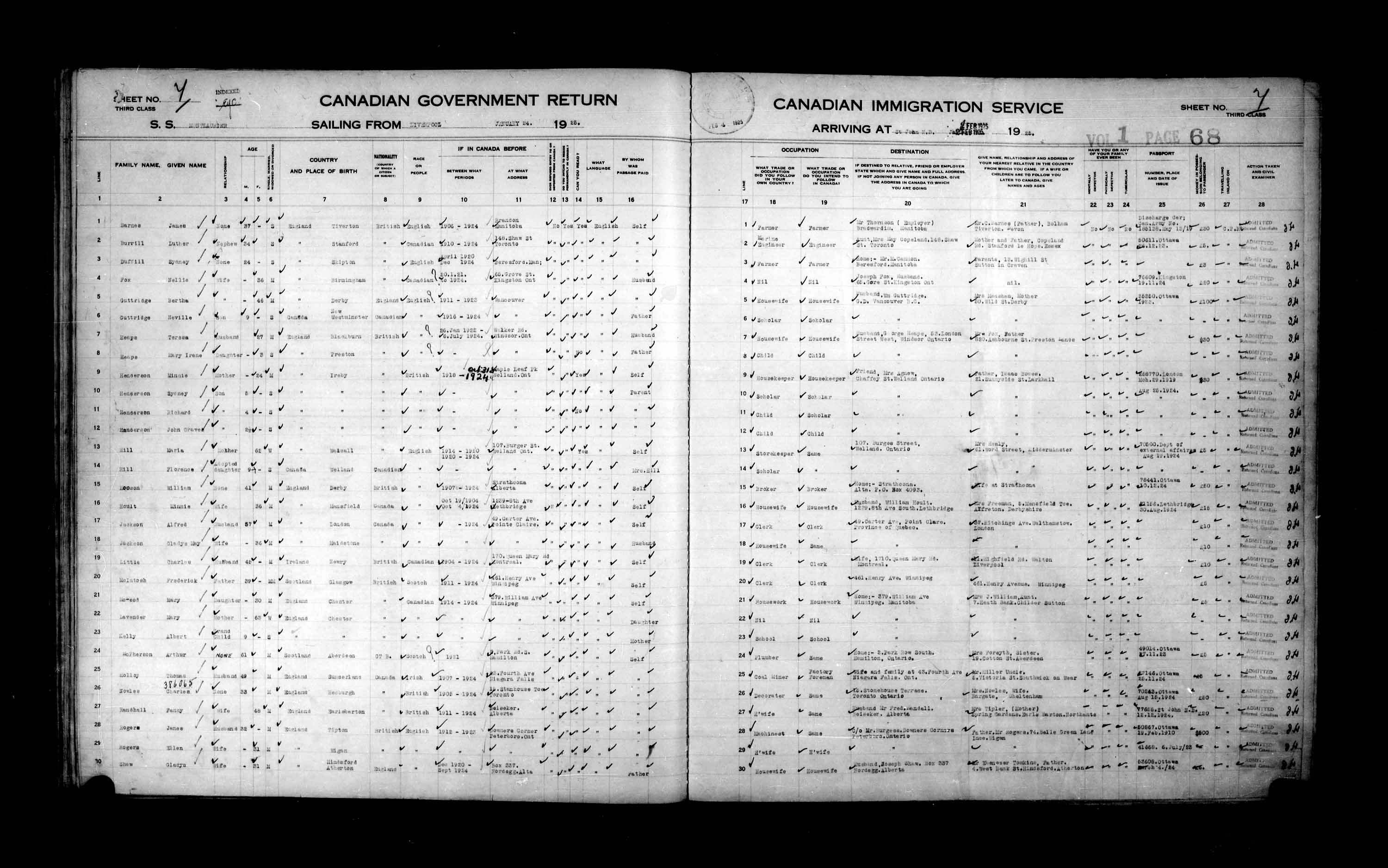 Title: Passenger Lists: Saint John (1925-1935) - Mikan Number: 134836 - Microform: t-14845
