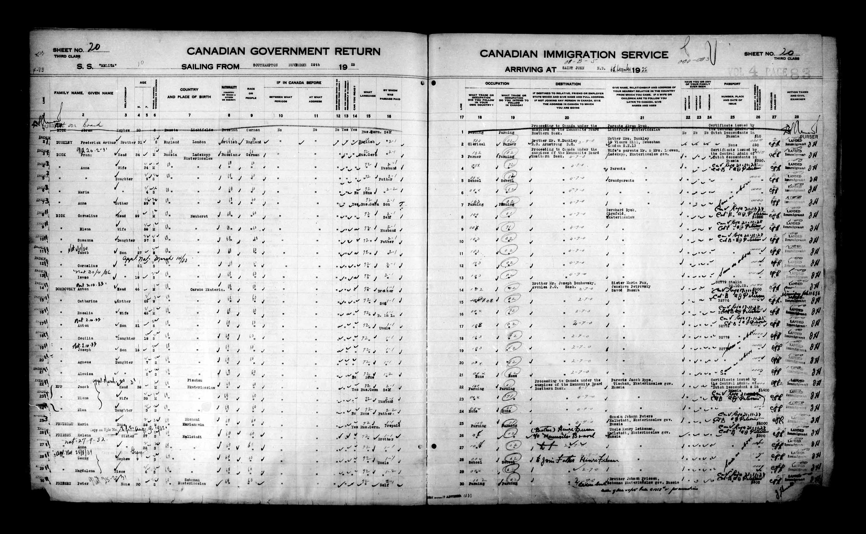 Titre : Listes de passagers : Saint-Jean (1925-1935) - N d'enregistrement Mikan : 178857 - Microforme : t-14846