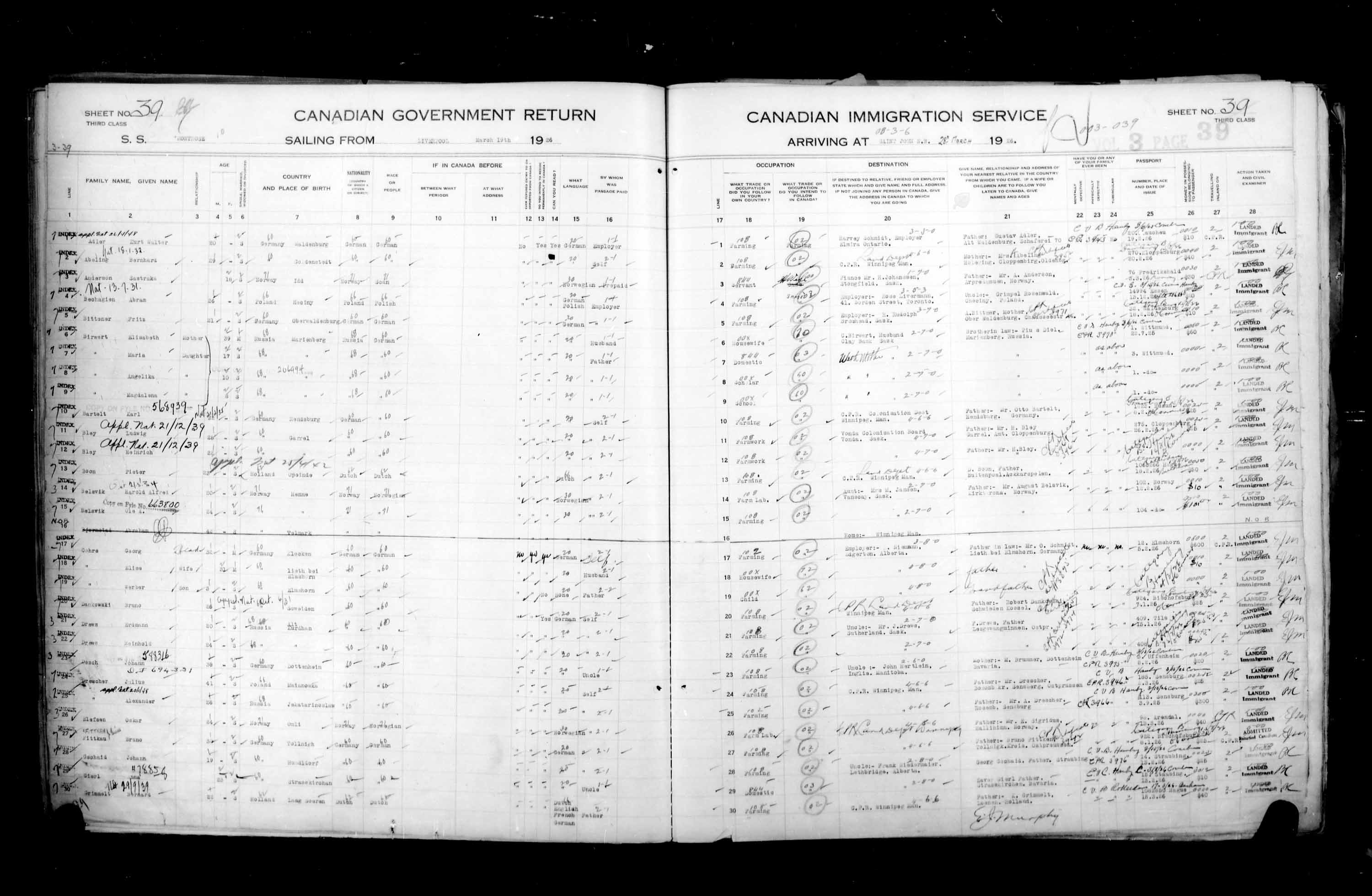 Titre : Listes de passagers : Saint-Jean (1925-1935) - N d'enregistrement Mikan : 178857 - Microforme : t-14847