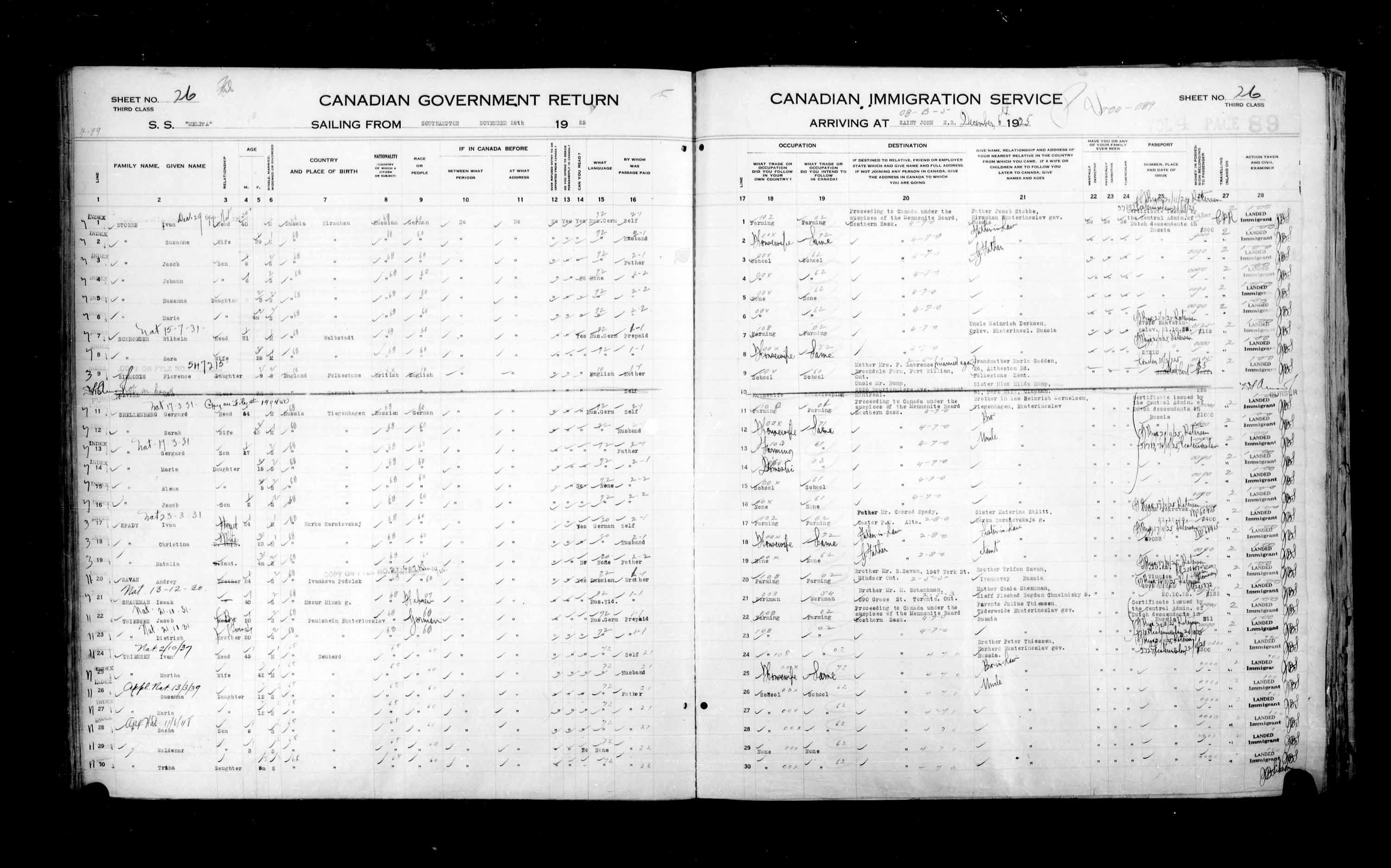 Title: Passenger Lists: Saint John (1925-1935) - Mikan Number: 134836 - Microform: t-14847