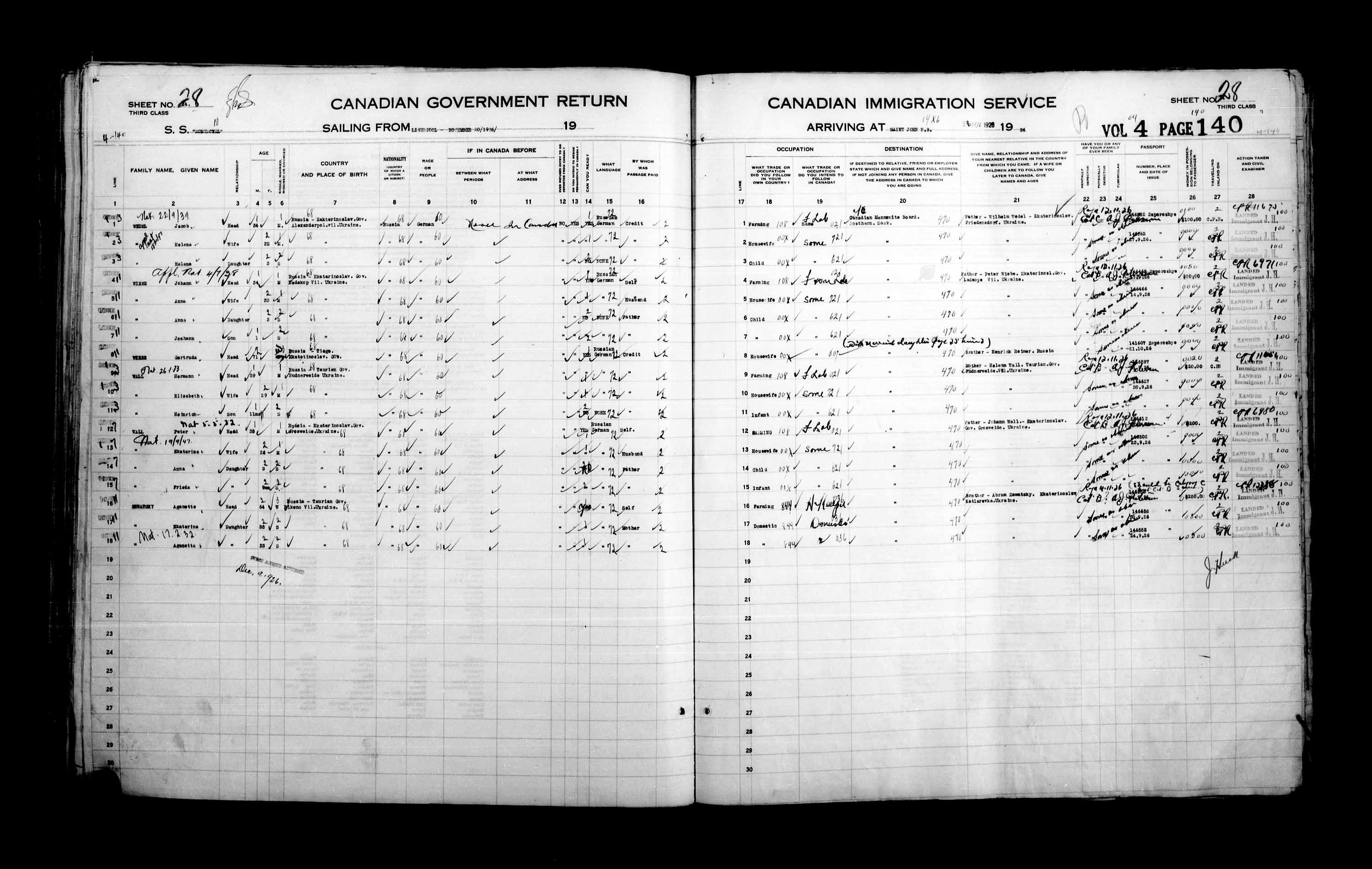 Title: Passenger Lists: Saint John (1925-1935) - Mikan Number: 134836 - Microform: t-14848