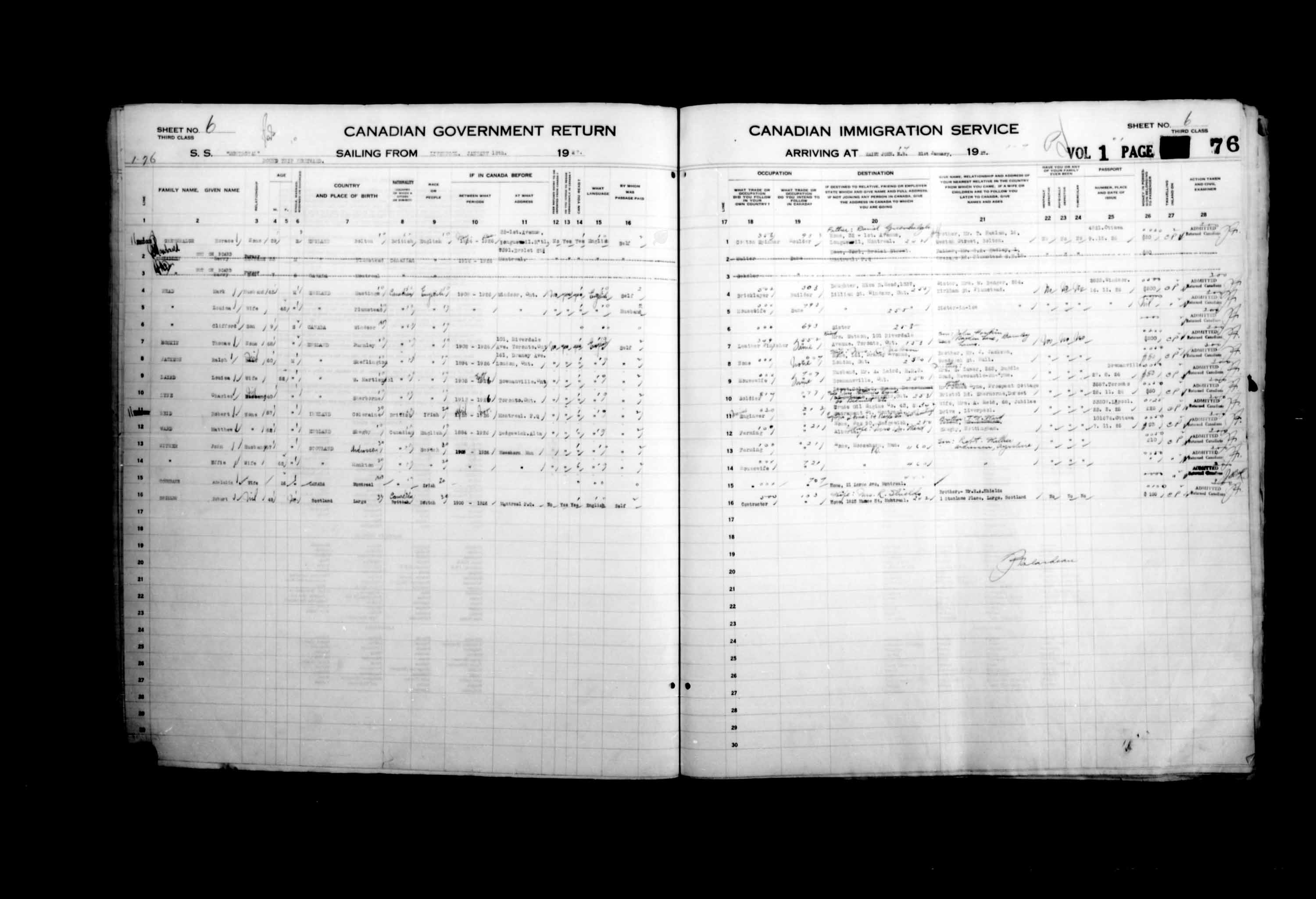 Title: Passenger Lists: Saint John (1925-1935) - Mikan Number: 134836 - Microform: t-14849