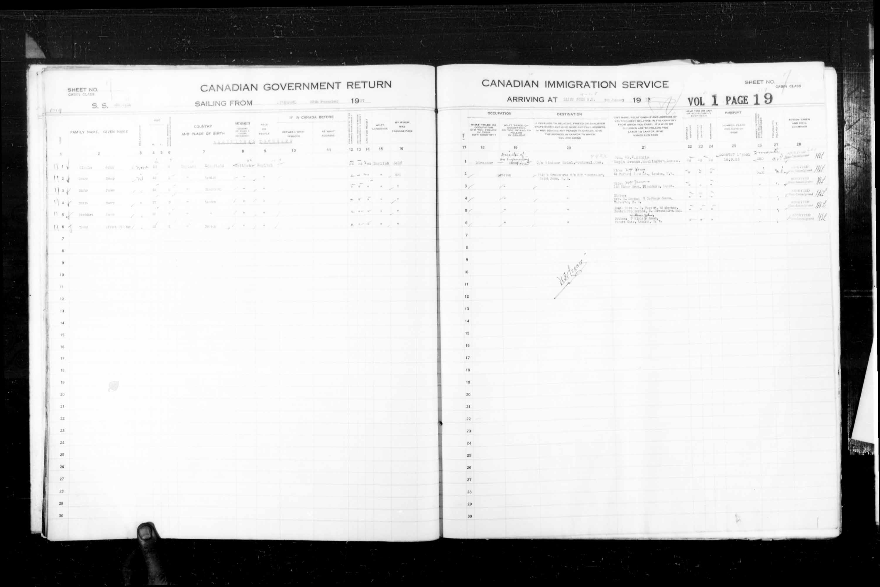 Titre : Listes de passagers : Saint-Jean (1925-1935) - N d'enregistrement Mikan : 178857 - Microforme : t-14850
