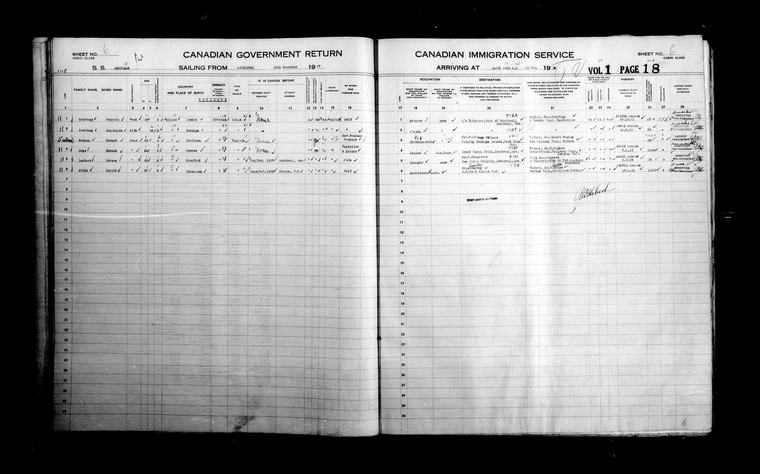 Titre : Listes de passagers : Saint-Jean (1925-1935) - N d'enregistrement Mikan : 178857 - Microforme : t-14851