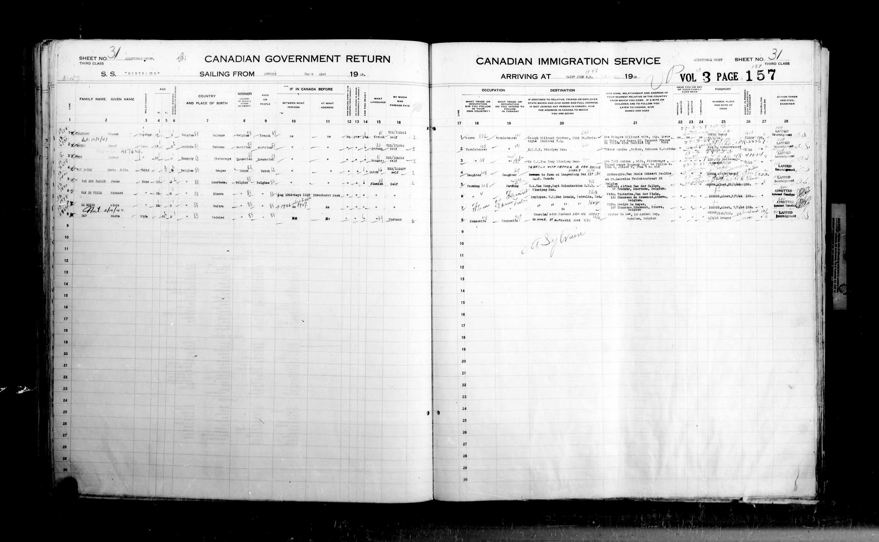 Title: Passenger Lists: Saint John (1925-1935) - Mikan Number: 134836 - Microform: t-14851