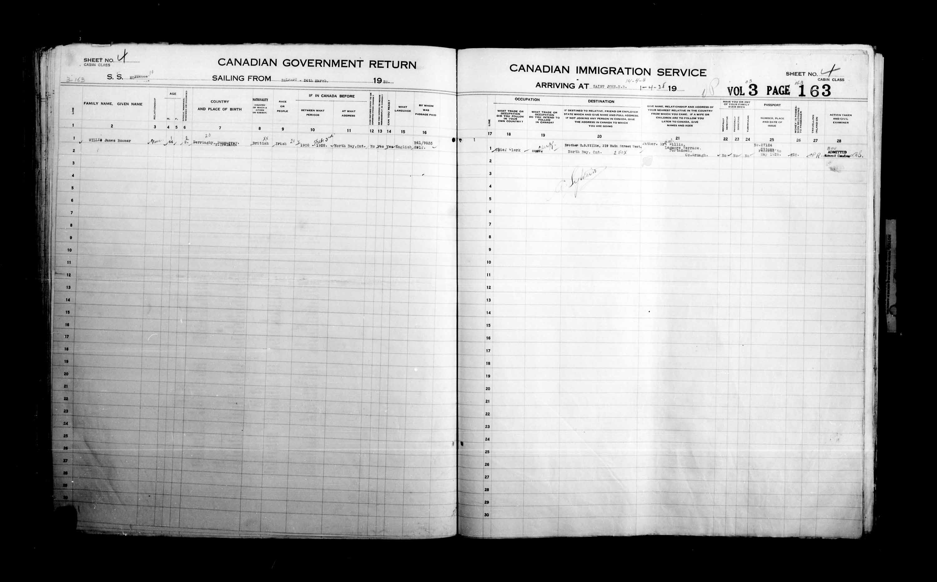 Titre : Listes de passagers : Saint-Jean (1925-1935) - N d'enregistrement Mikan : 178857 - Microforme : t-14852