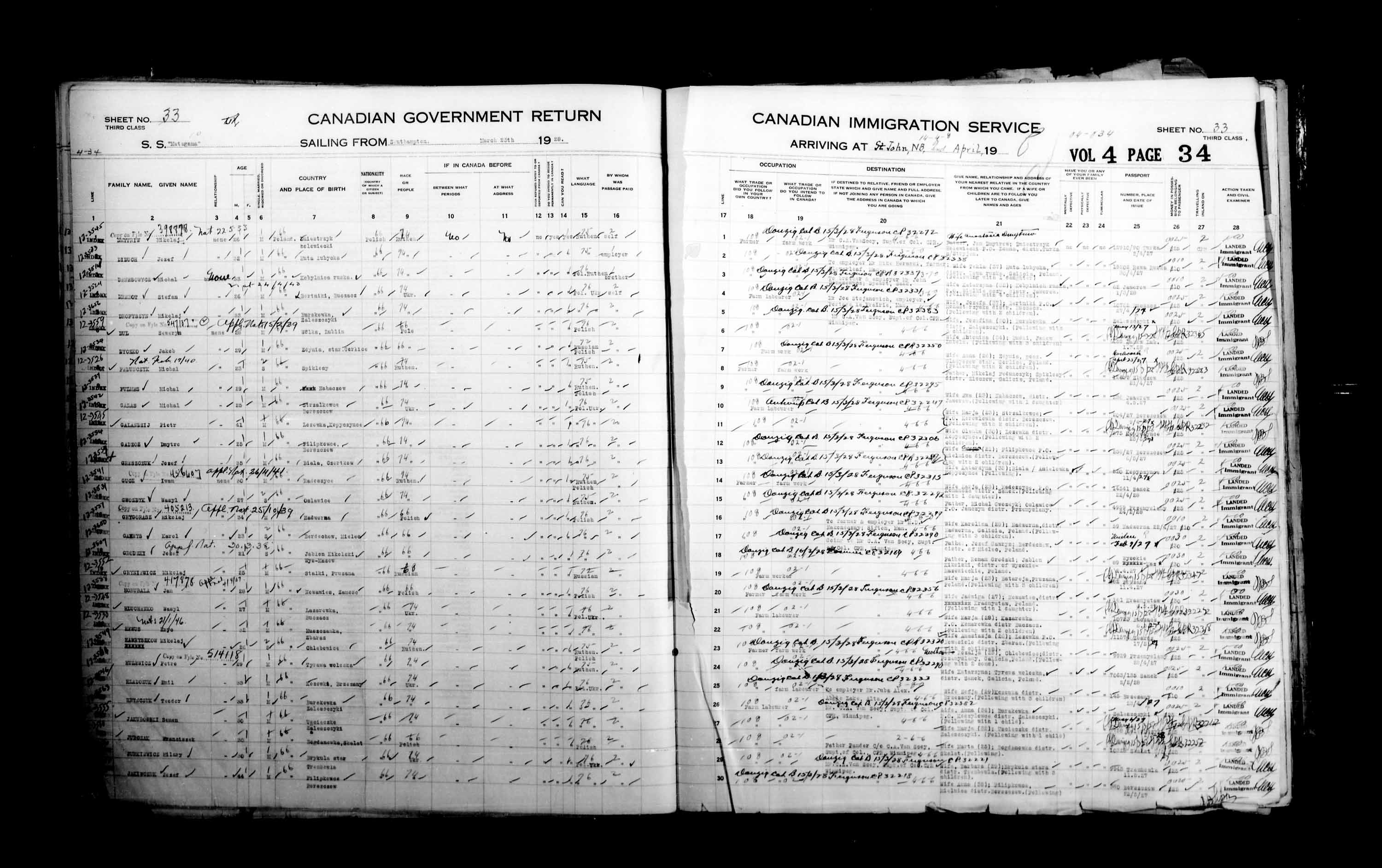 Titre : Listes de passagers : Saint-Jean (1925-1935) - N d'enregistrement Mikan : 178857 - Microforme : t-14852