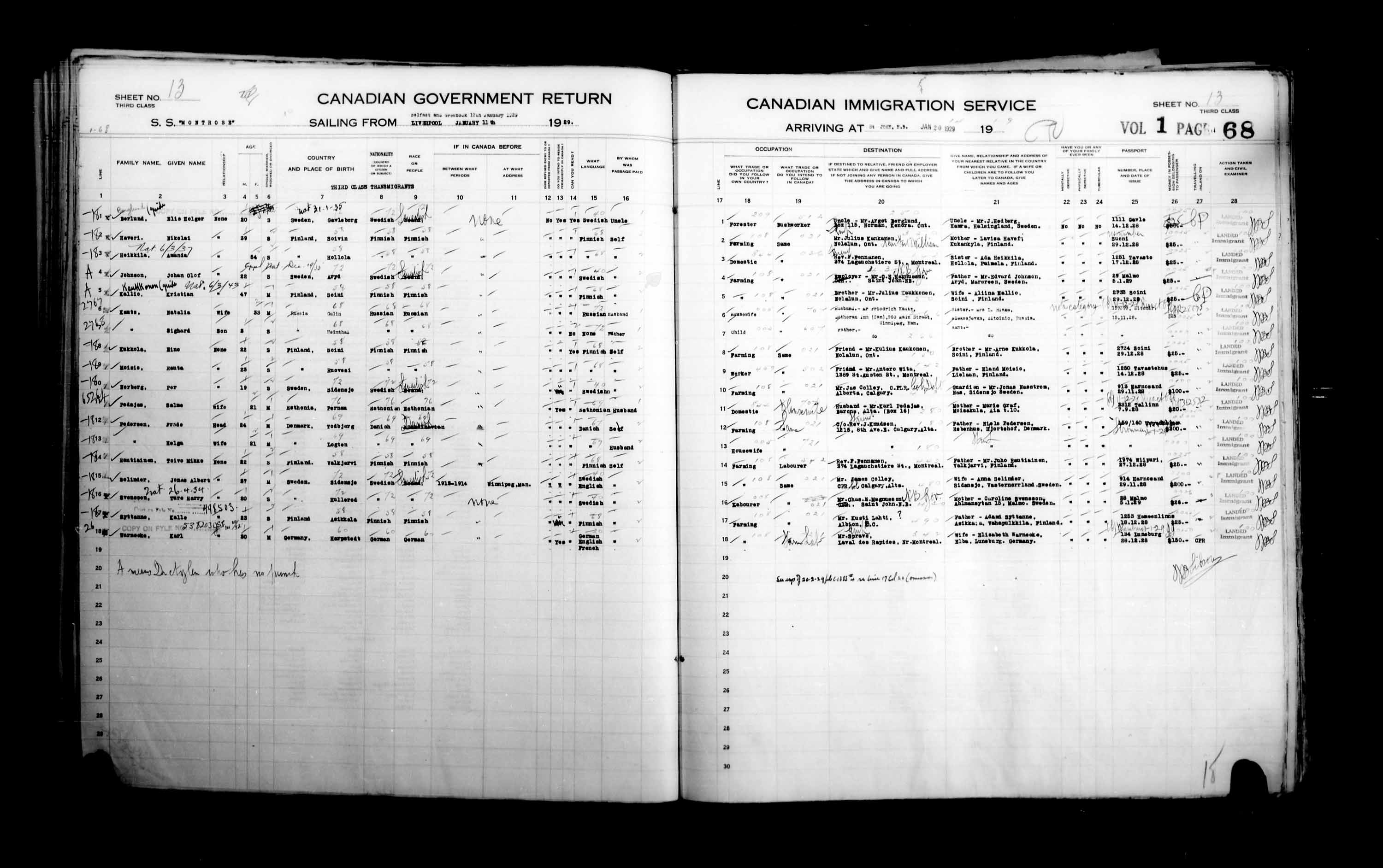 Title: Passenger Lists: Saint John (1925-1935) - Mikan Number: 134836 - Microform: t-14852