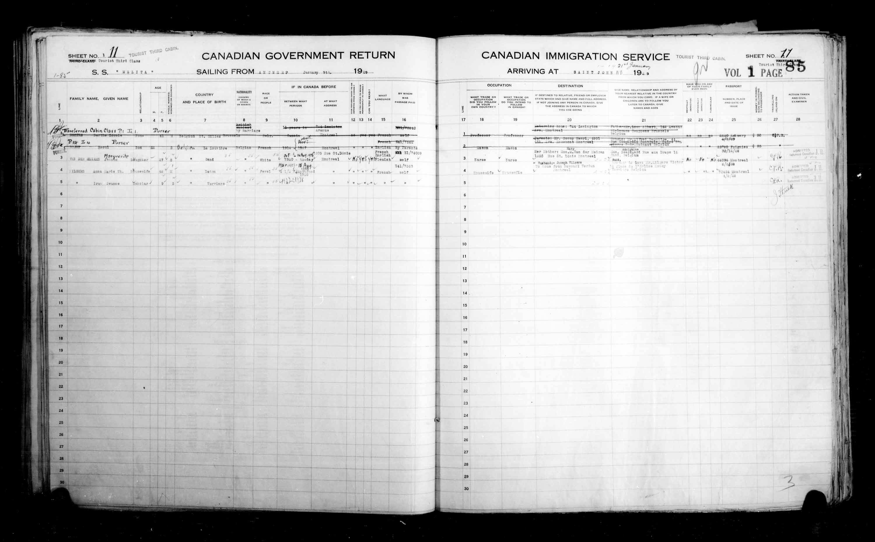 Title: Passenger Lists: Saint John (1925-1935) - Mikan Number: 134836 - Microform: t-14853