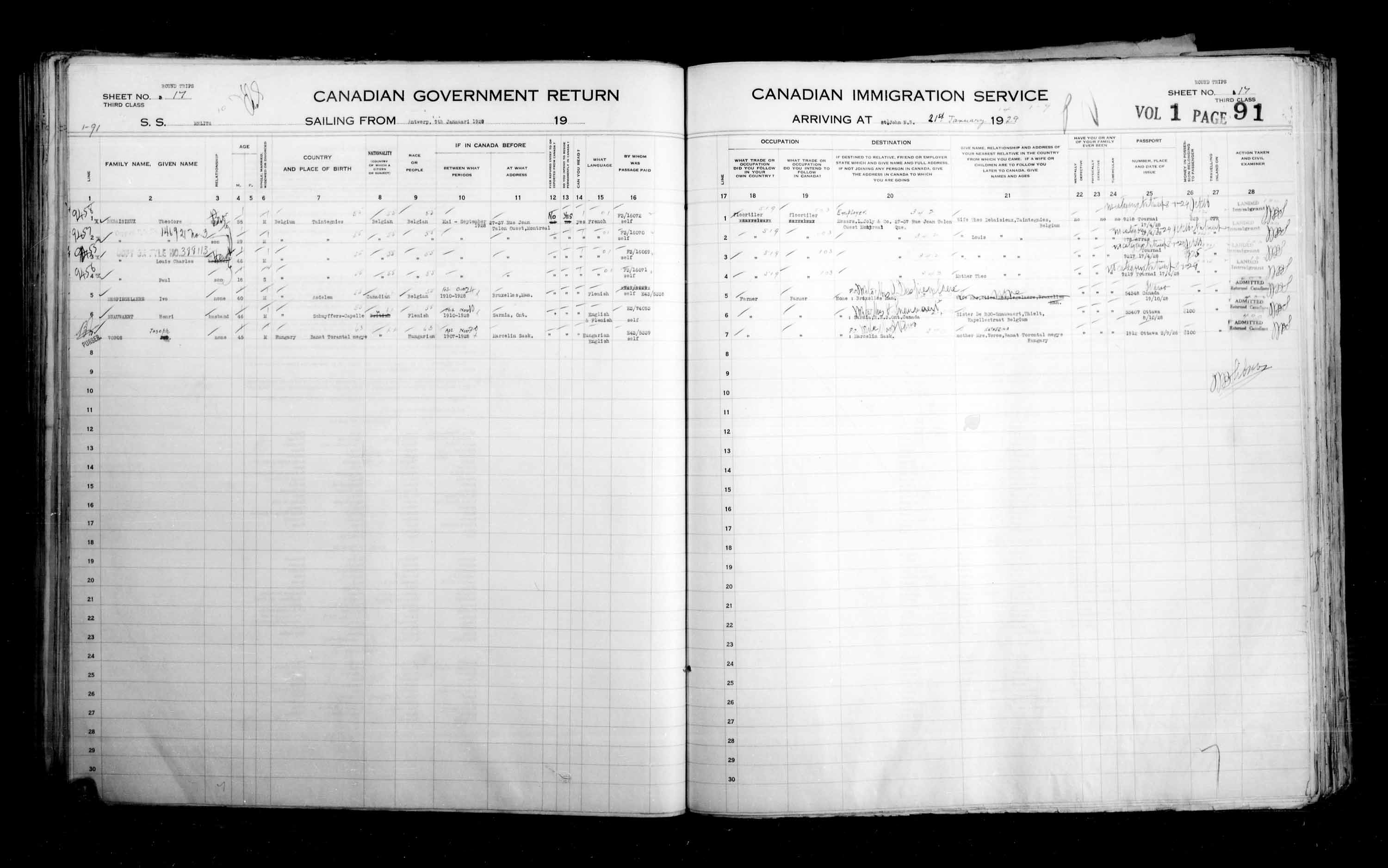 Titre : Listes de passagers : Saint-Jean (1925-1935) - N d'enregistrement Mikan : 178857 - Microforme : t-14853