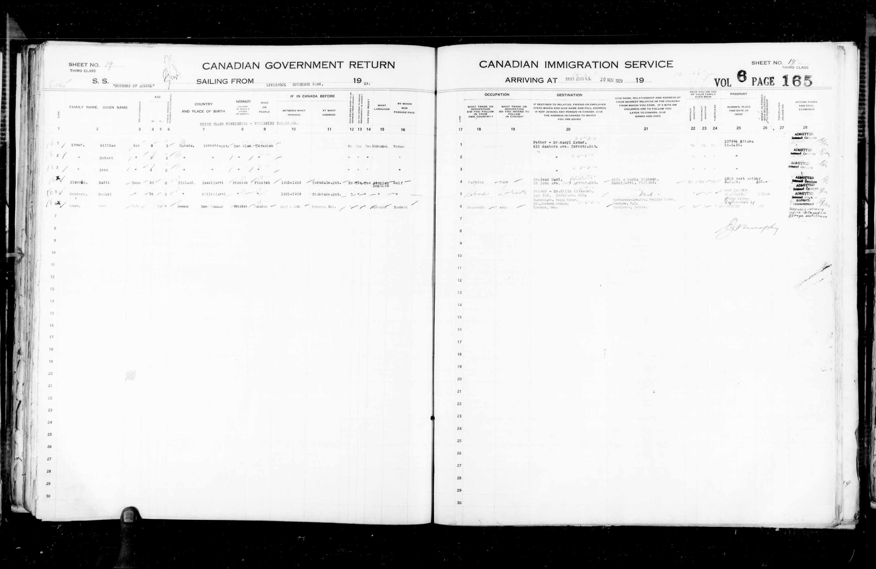 Titre : Listes de passagers : Saint-Jean (1925-1935) - N d'enregistrement Mikan : 178857 - Microforme : t-14854