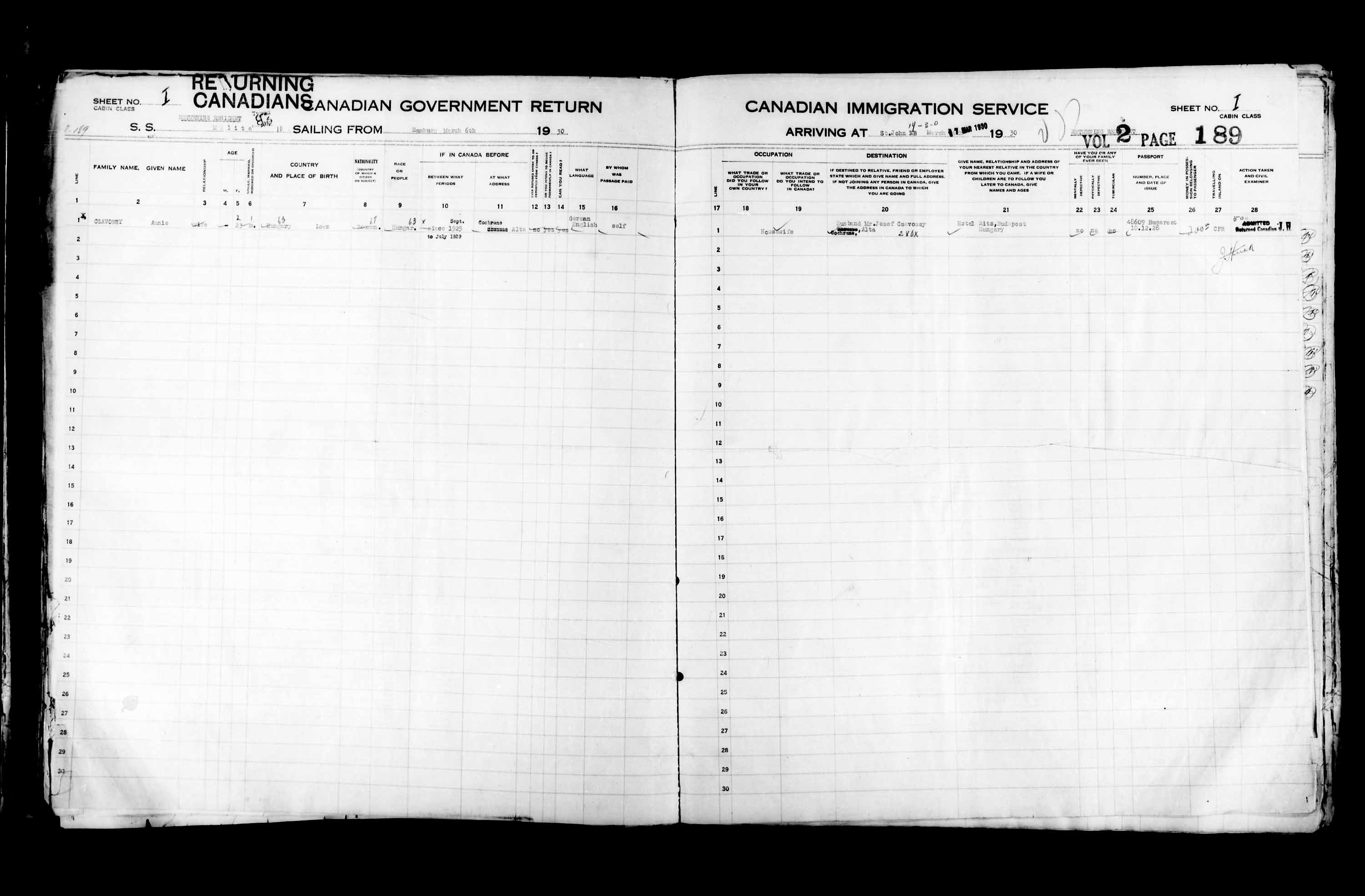 Titre : Listes de passagers : Saint-Jean (1925-1935) - N d'enregistrement Mikan : 178857 - Microforme : t-14855