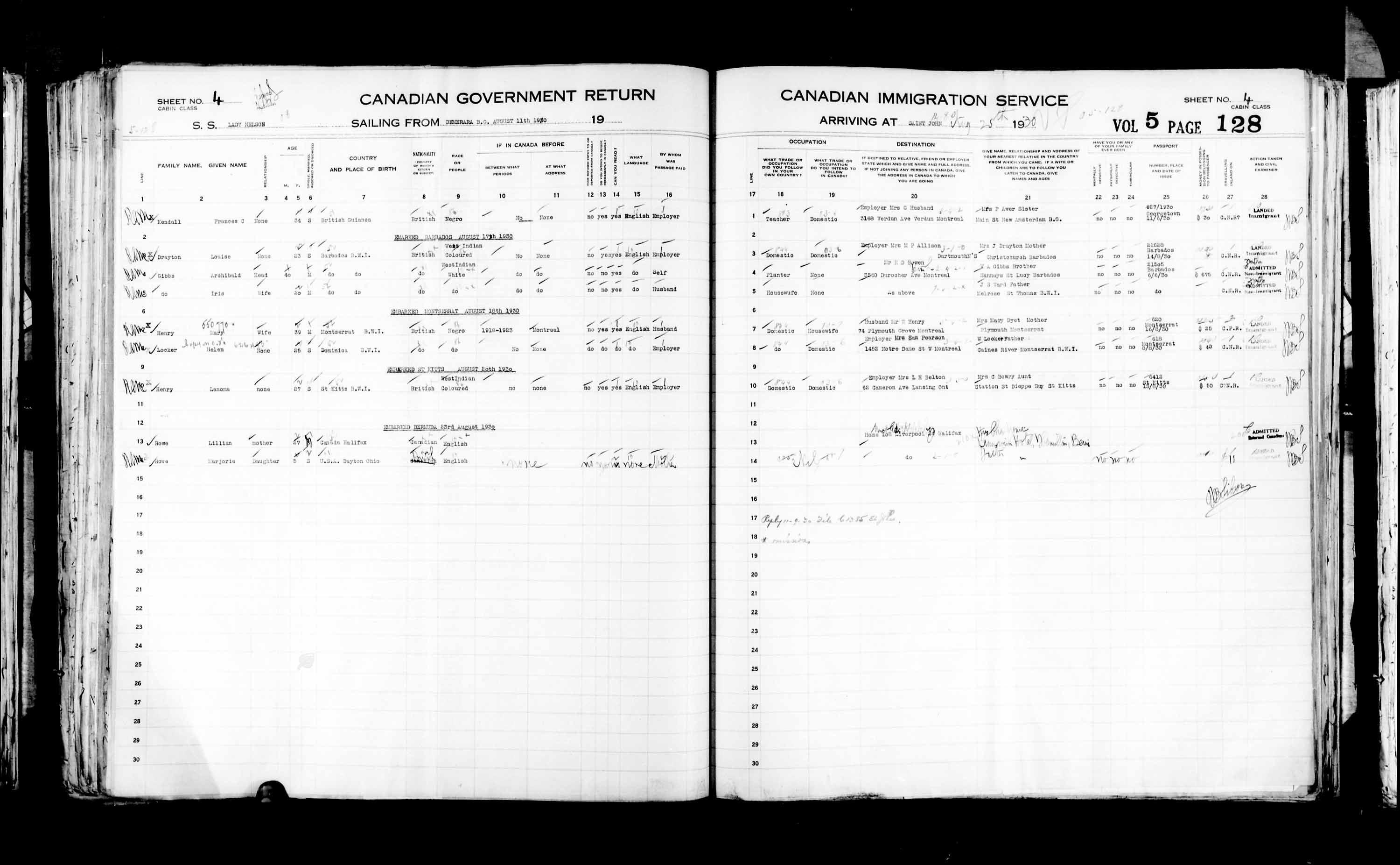 Titre : Listes de passagers : Saint-Jean (1925-1935) - N d'enregistrement Mikan : 178857 - Microforme : t-14856