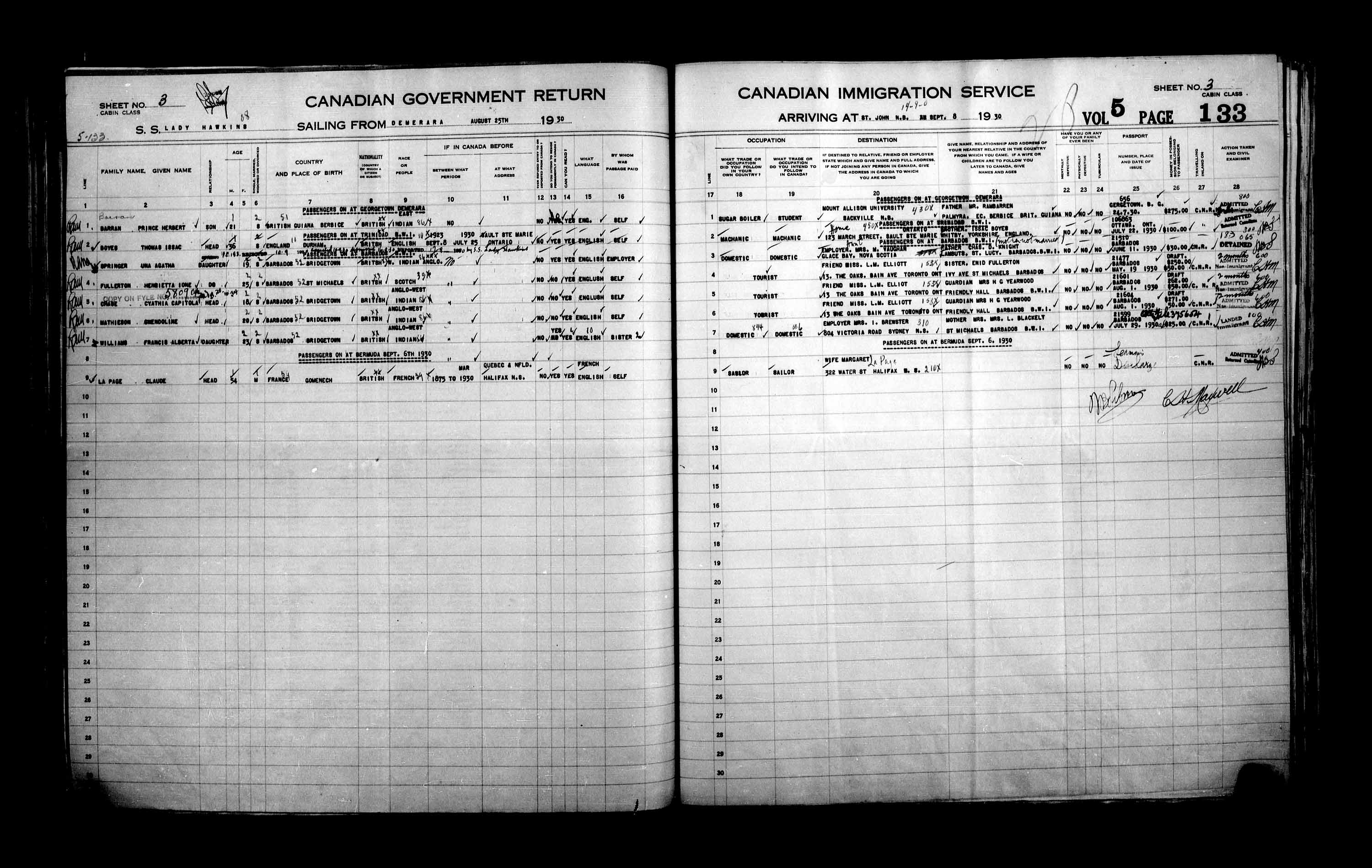 Title: Passenger Lists: Saint John (1925-1935) - Mikan Number: 134836 - Microform: t-14857