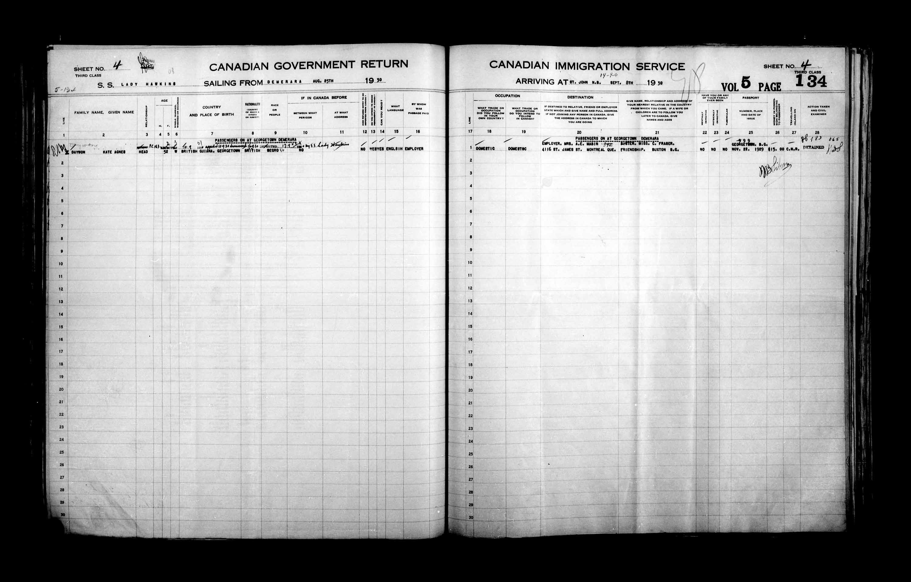 Titre : Listes de passagers : Saint-Jean (1925-1935) - N d'enregistrement Mikan : 178857 - Microforme : t-14857
