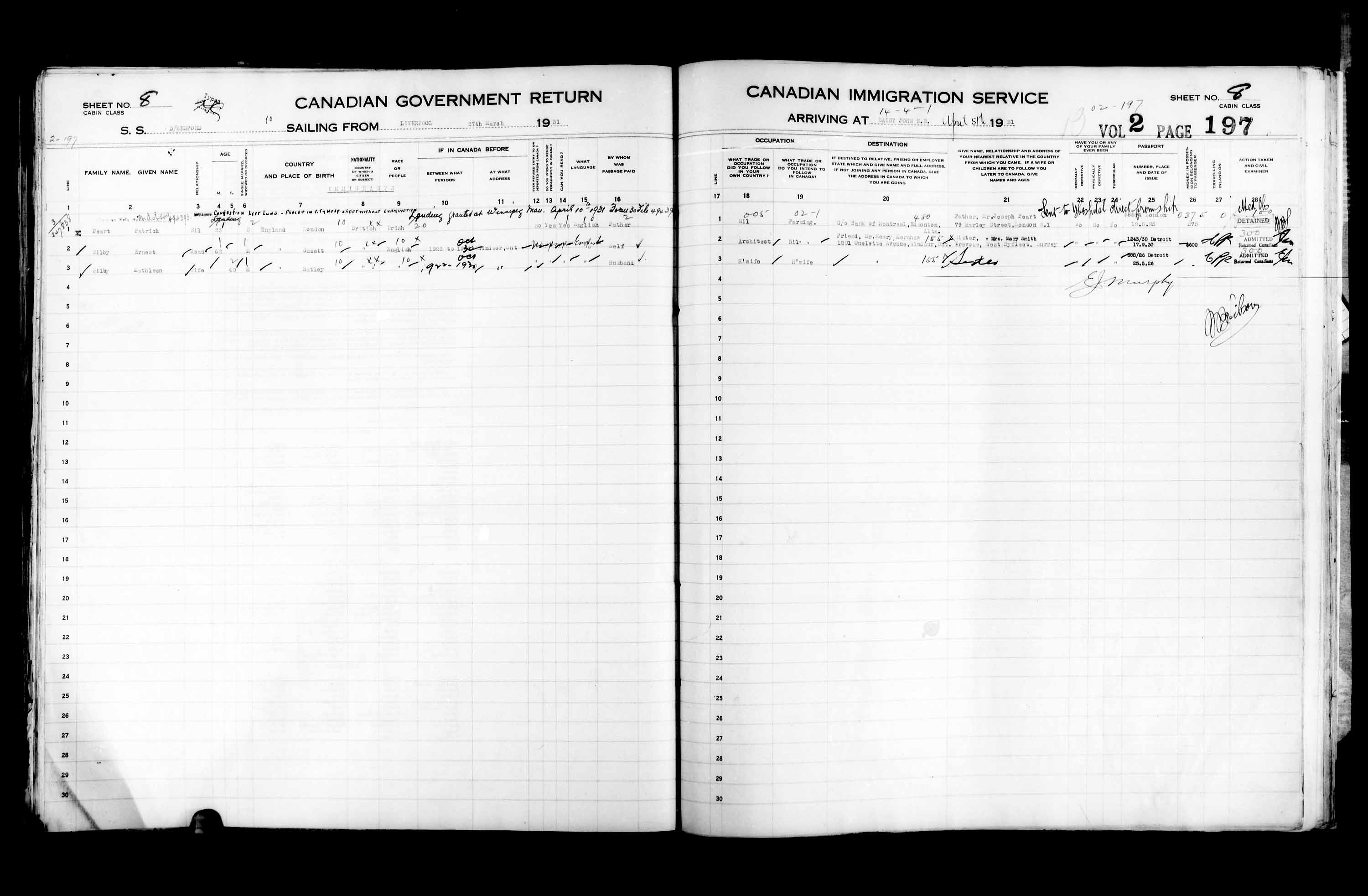 Titre : Listes de passagers : Saint-Jean (1925-1935) - N d'enregistrement Mikan : 178857 - Microforme : t-14857
