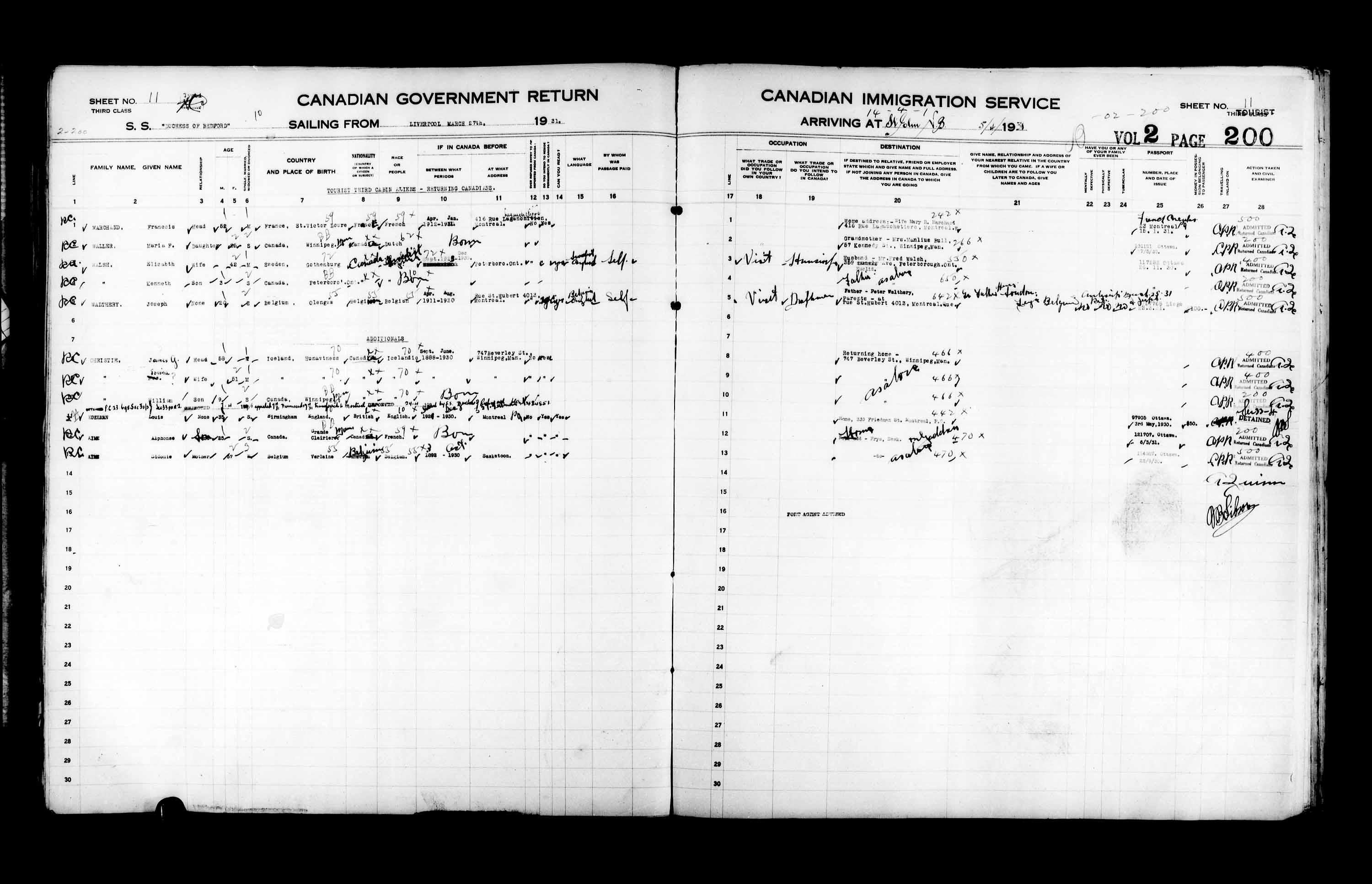 Titre : Listes de passagers : Saint-Jean (1925-1935) - N d'enregistrement Mikan : 178857 - Microforme : t-14858