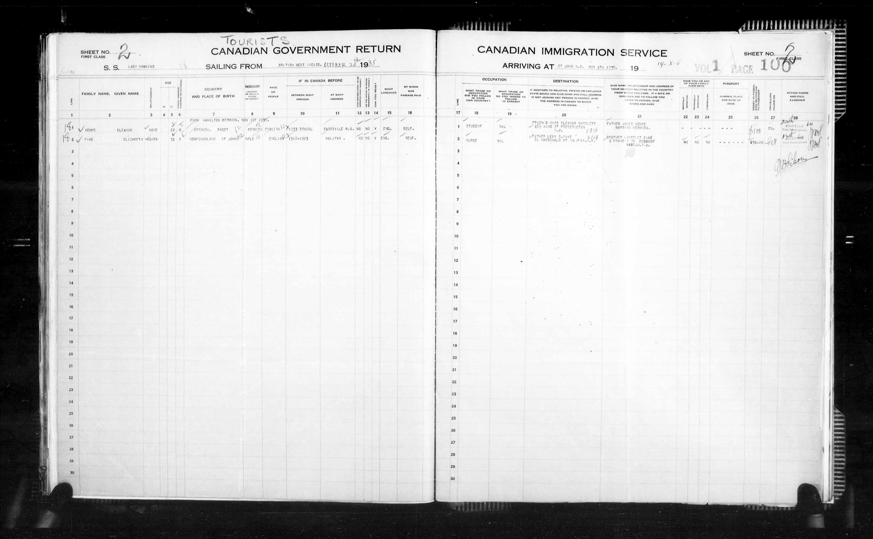 Title: Passenger Lists: Saint John (1925-1935) - Mikan Number: 134836 - Microform: t-14859